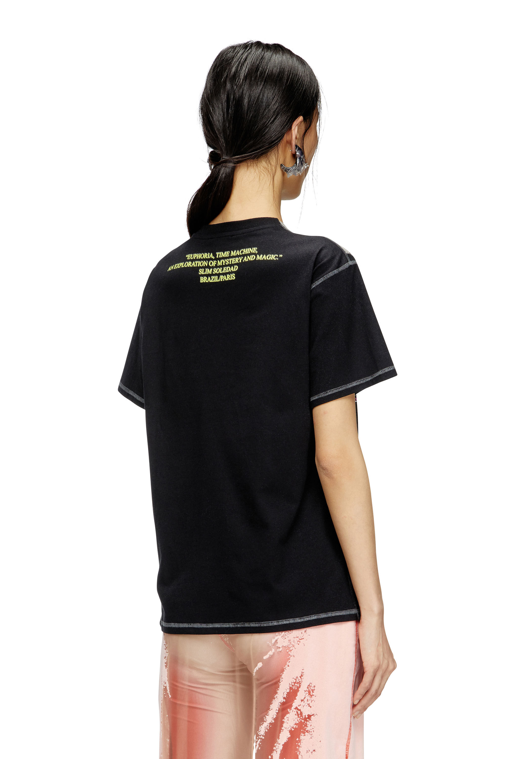 Diesel - T-NORMAC-1, Woman's Crew neck T-shirt with lyrics print in Black - 4