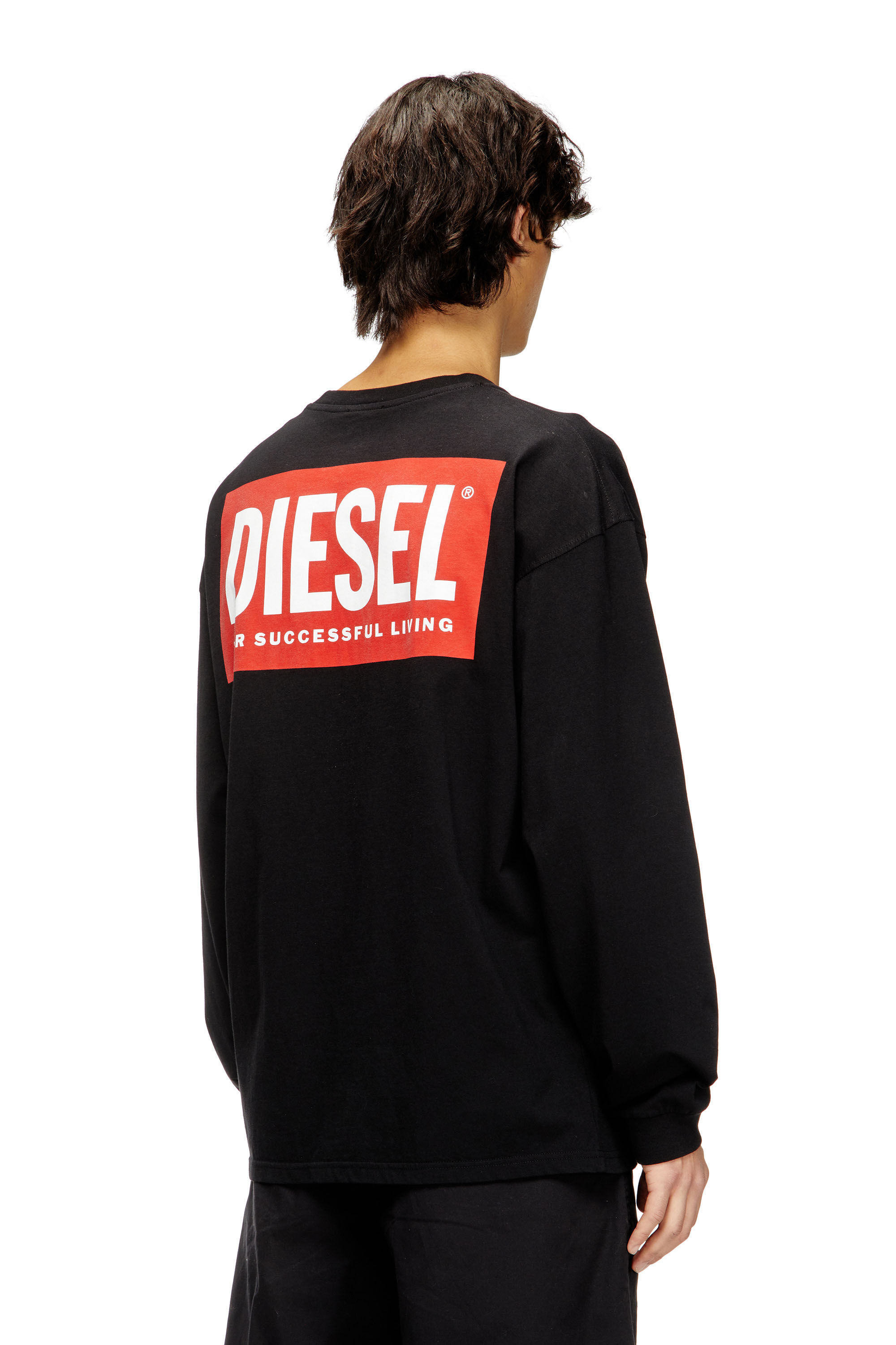 Men's Relaxed long-sleeve T-shirt with Biscotto logo | Black | Diesel