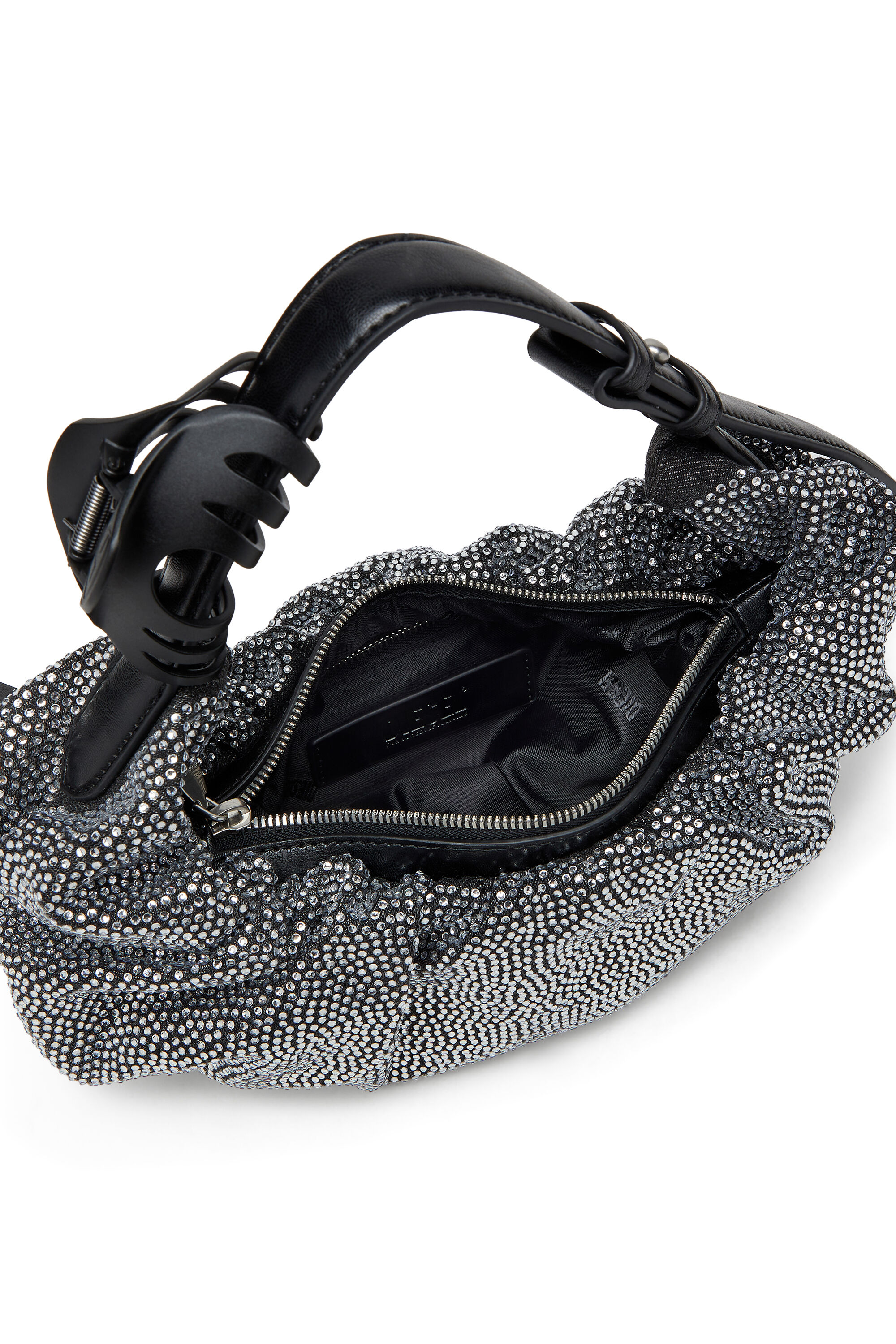 Diesel - GRAB-D HOBO S, Woman's Grab-D S-Small scrunched hobo bag in crystal denim in Black - 3