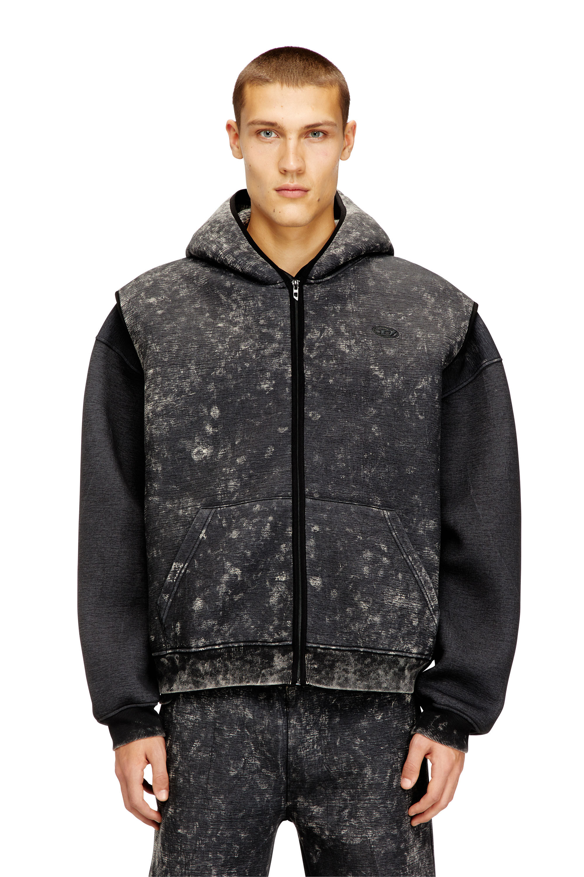 Men's Sleeveless scuba hoodie with marble wash | Multicolor