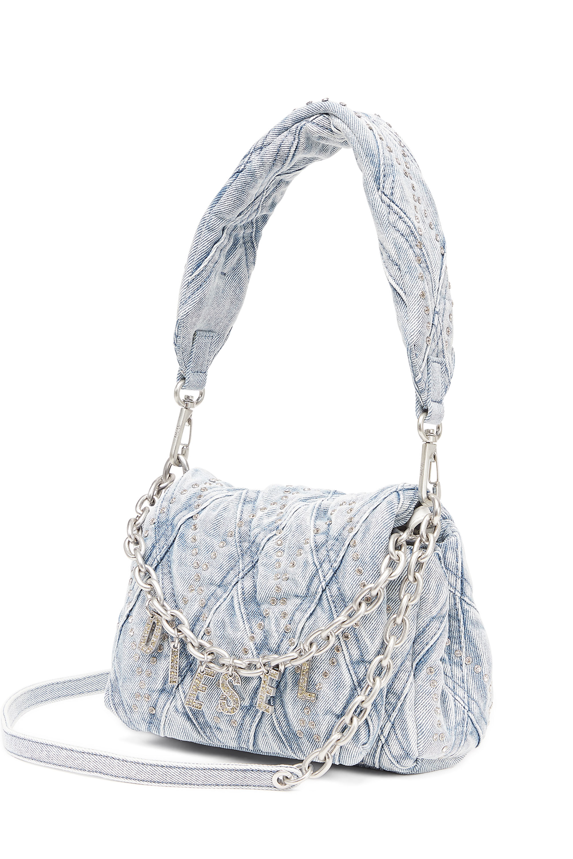 Women's Charm-D Shoulder S Denim bag with crystals | Blue | Diesel