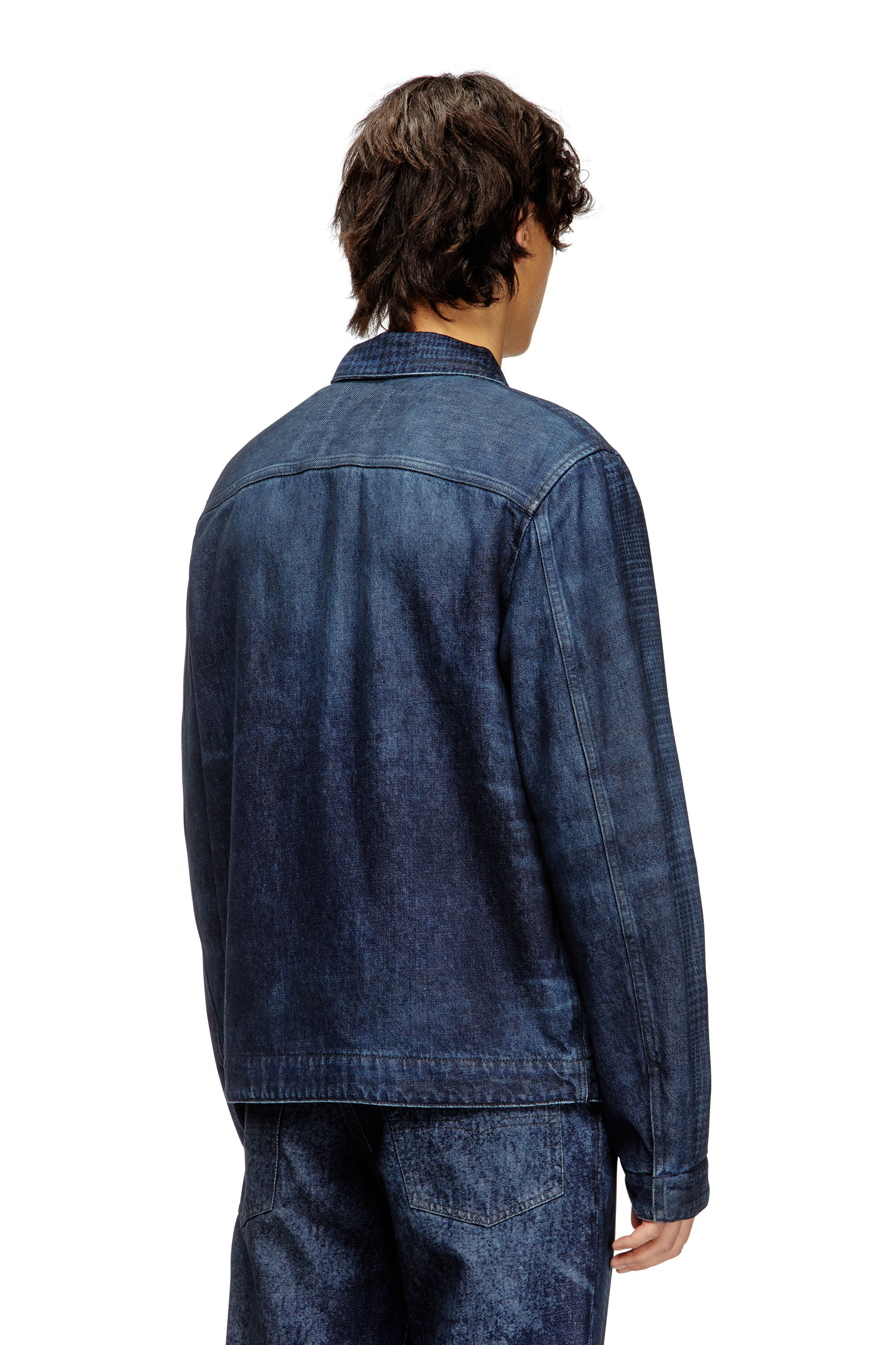 DIESEL ダークブルー デニムジャケット Men's Jacket in Prince of Wales denim | Blue | Diesel
