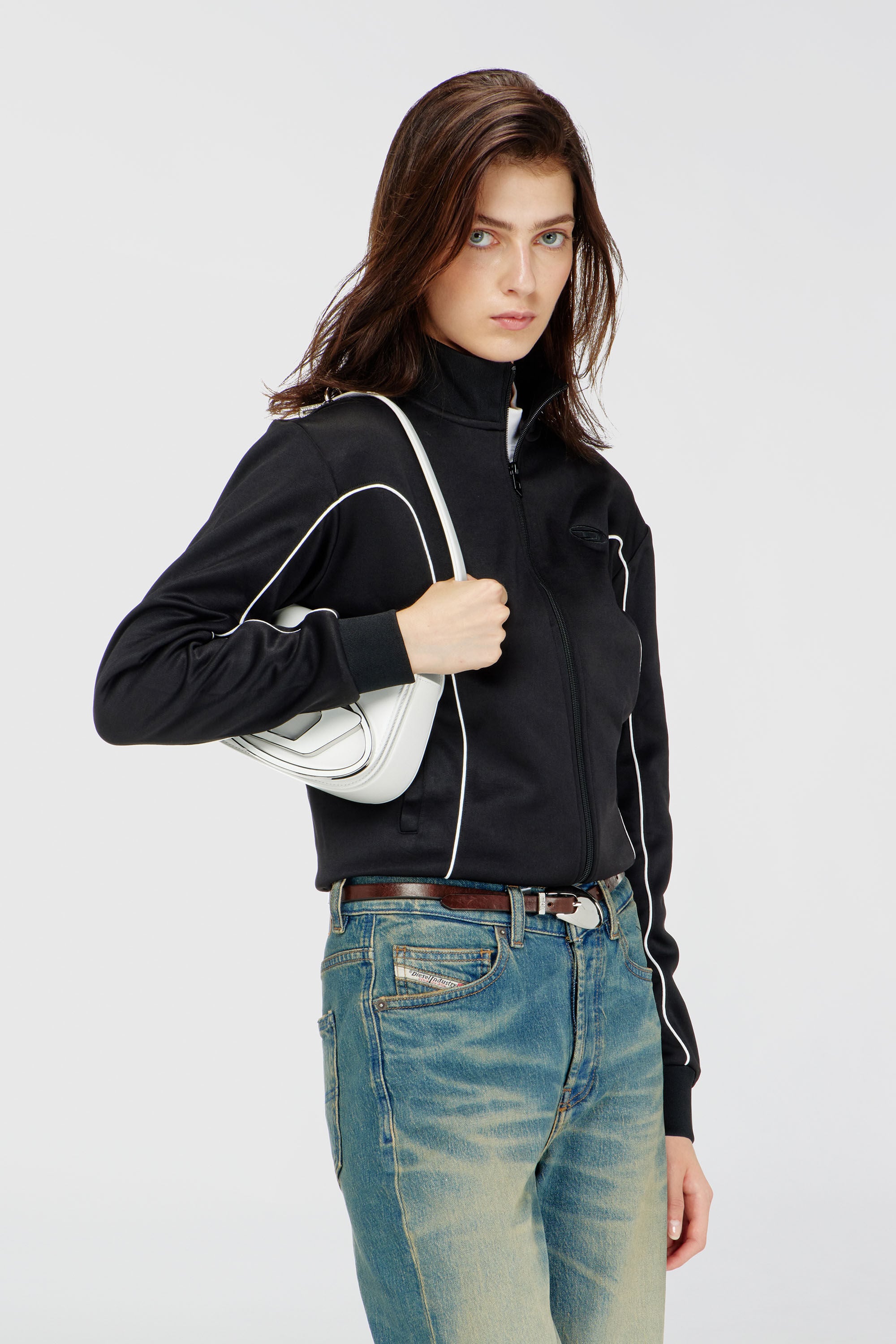 Diesel - F-LOCKING-OD, Woman's Sweat-jacket with contrast piping in Black/White - 3