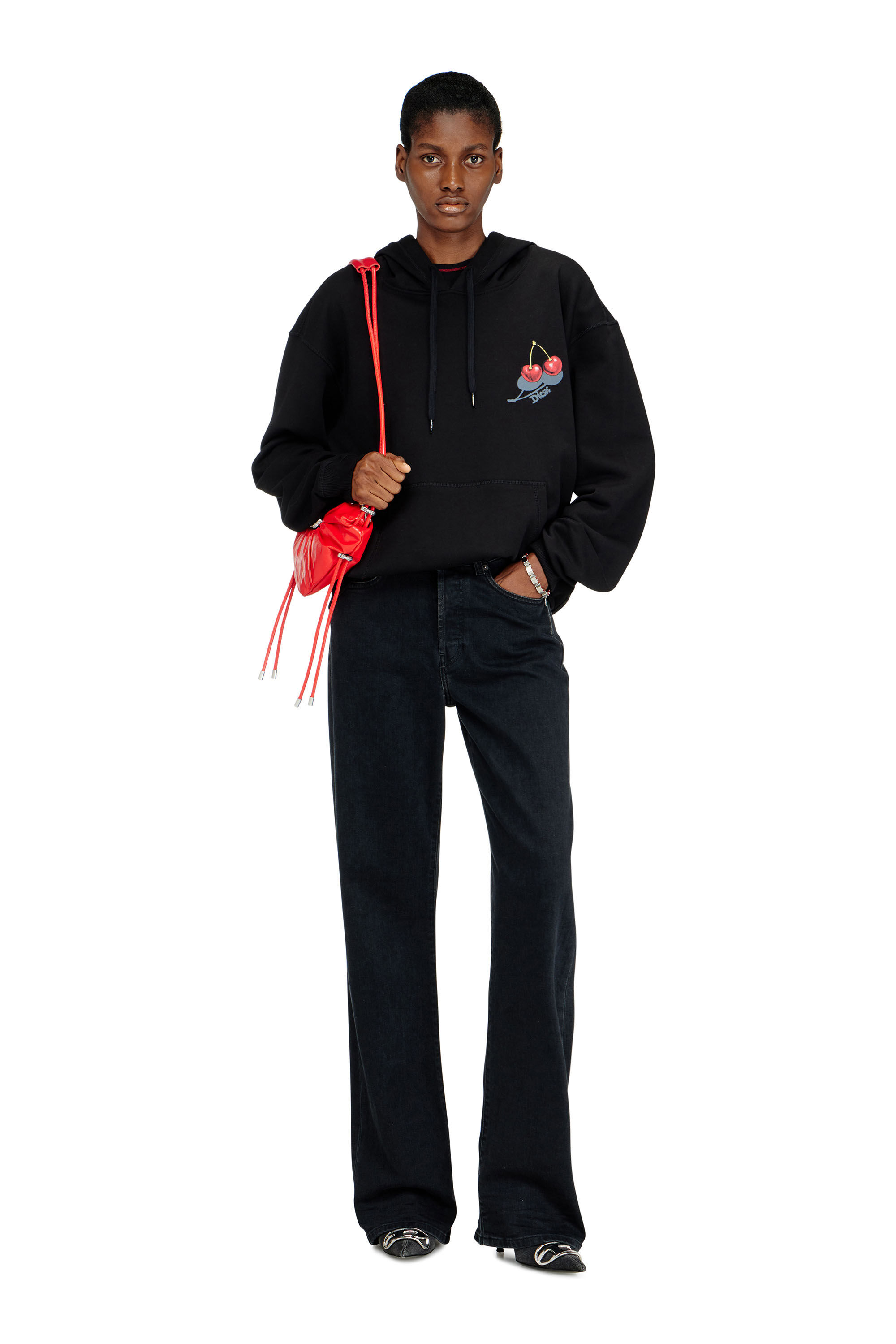 Women's Hoodie in cotton with cherry graphic | Black | Diesel