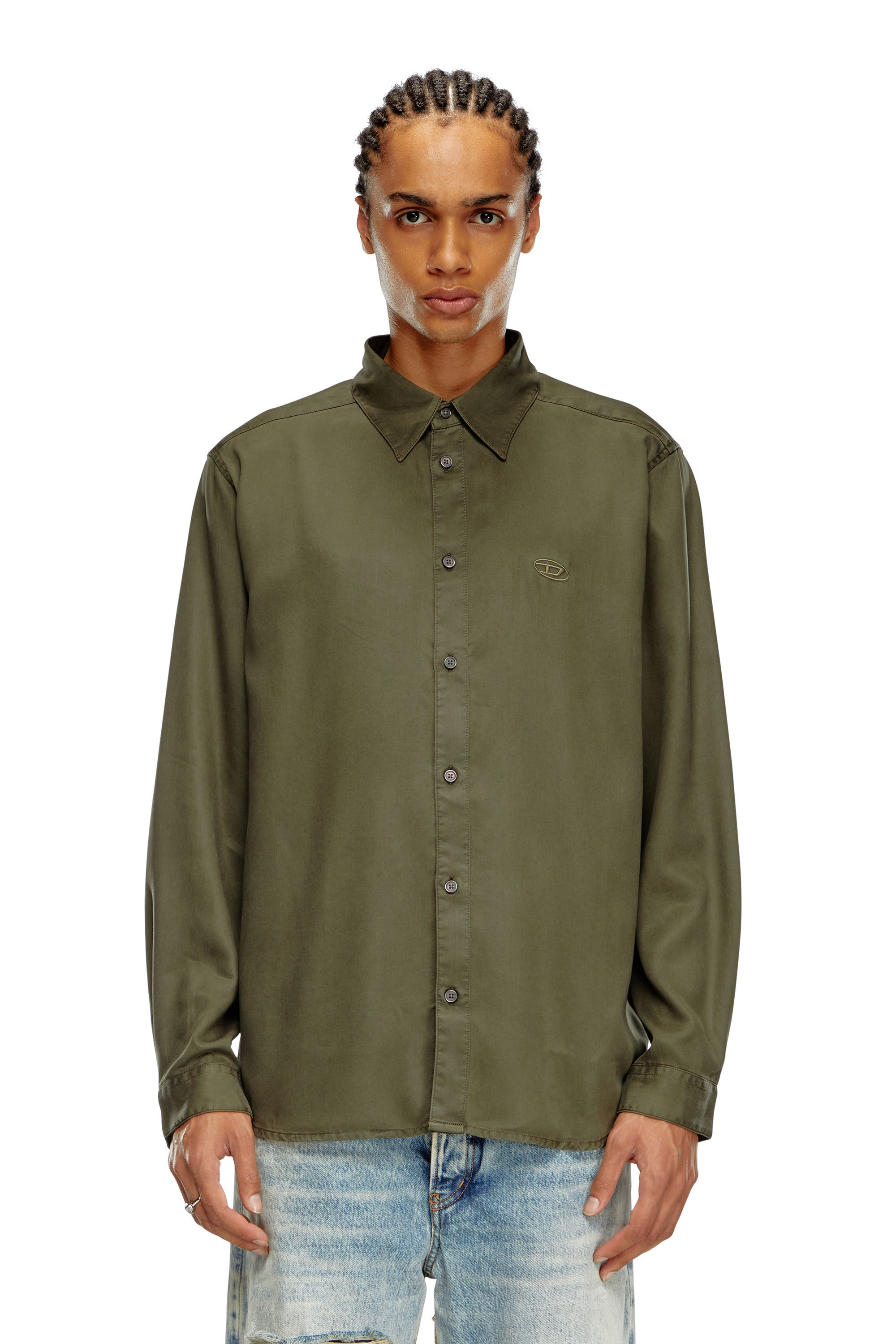 Men s Fluid shirt with logo embroidery Green Diesel