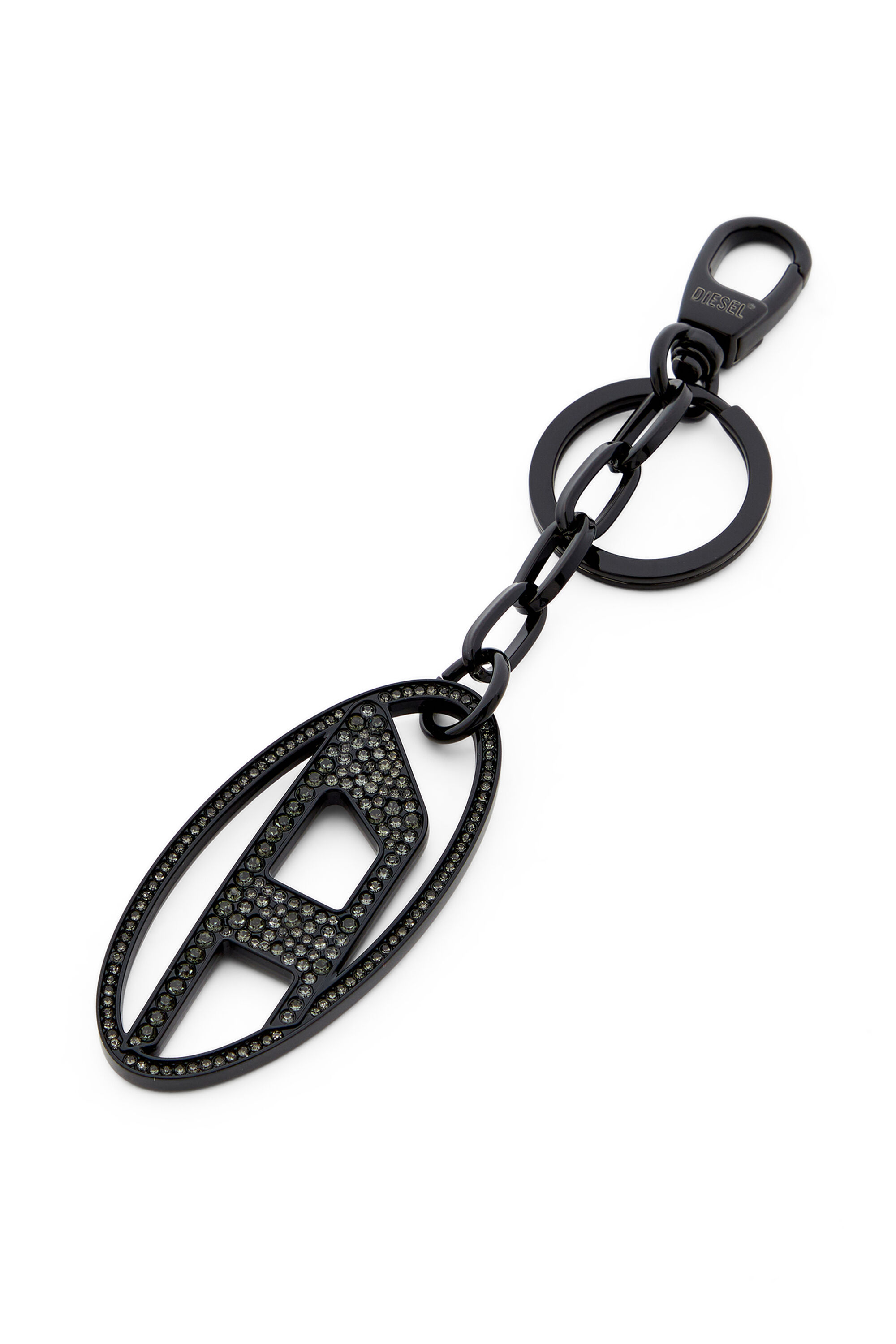 DIESEL☆ l Oval D keyring with crystals ブラック Women's Metal Oval D keyring with crystals | Black | Diesel