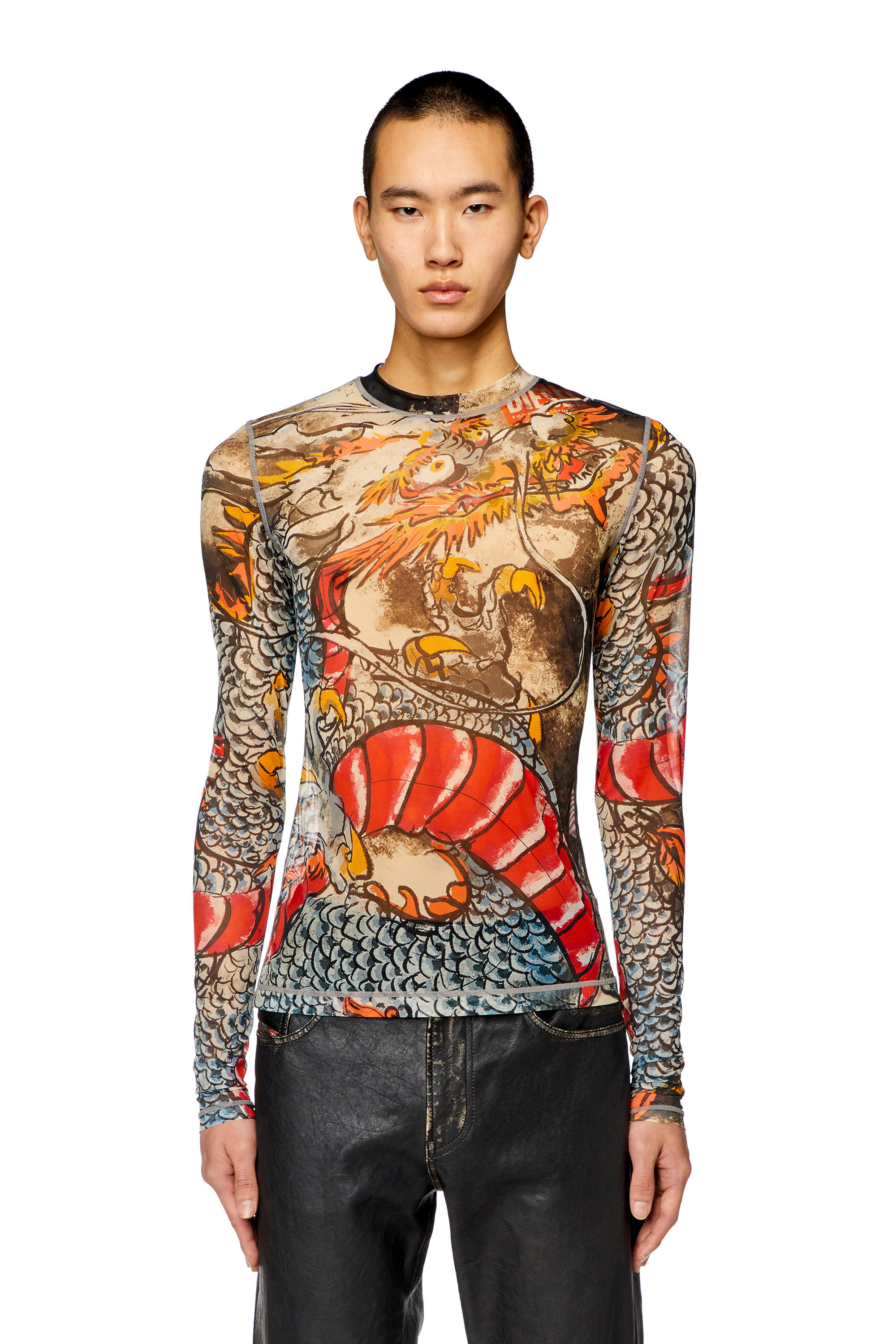 Women's Mesh top with Dragon print | Multicolor | Diesel