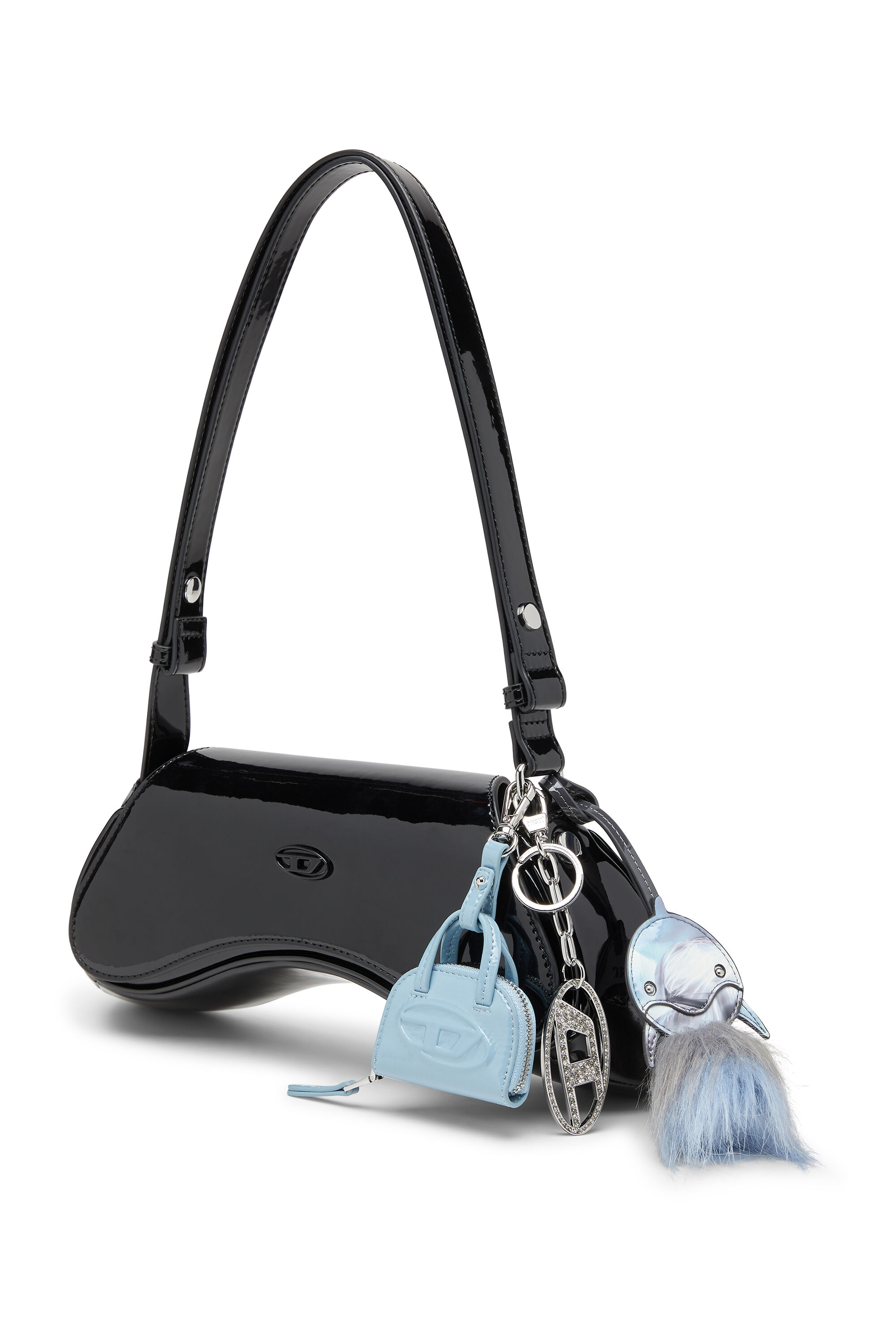 小物 DIESEL l Oval D keyring with crystal Women's Metal Oval D keyring with crystals | Silver | Diesel
