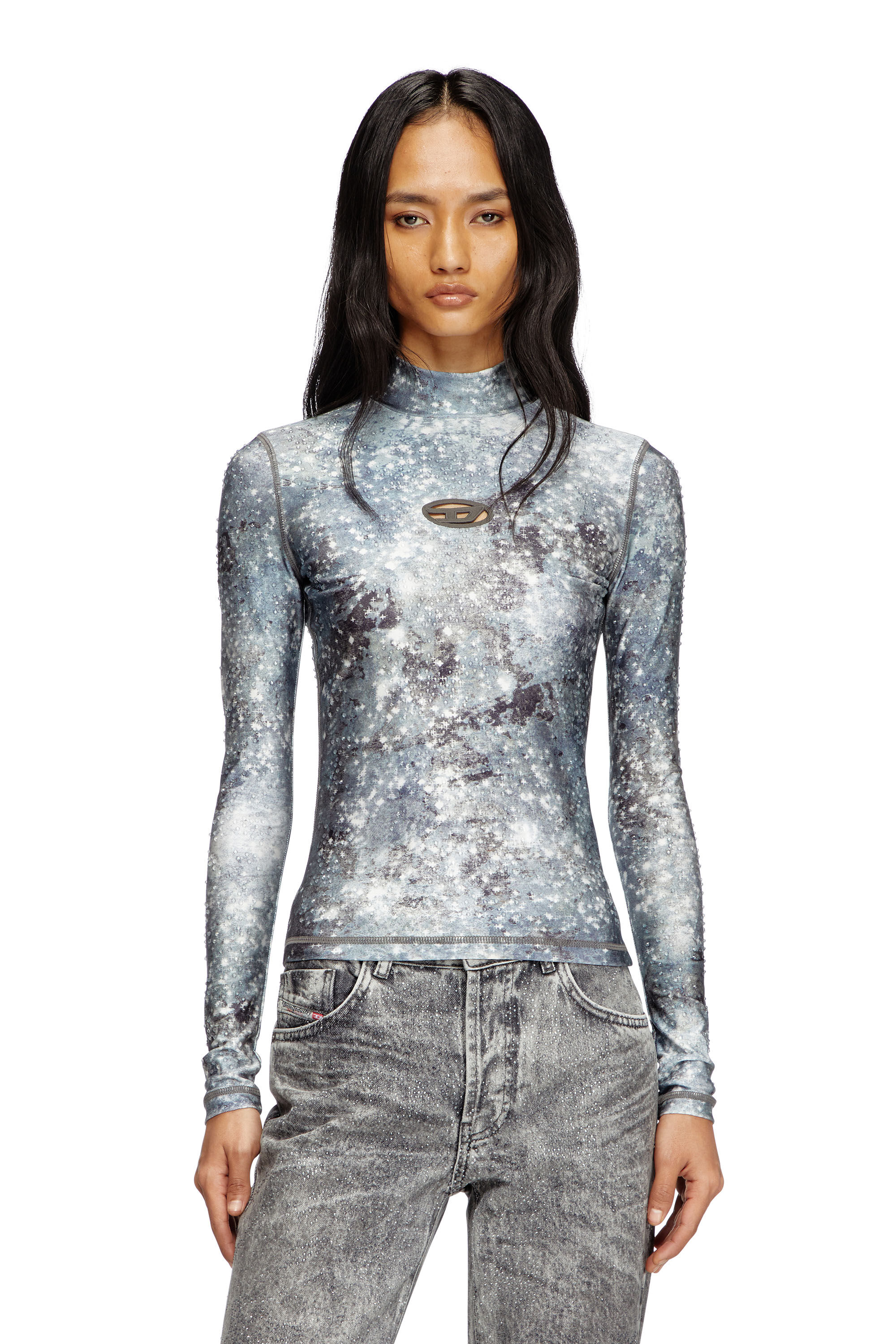 Diesel - T-AKARA, Woman's Long sleeved turtle neck top in Blue/Grey - 3