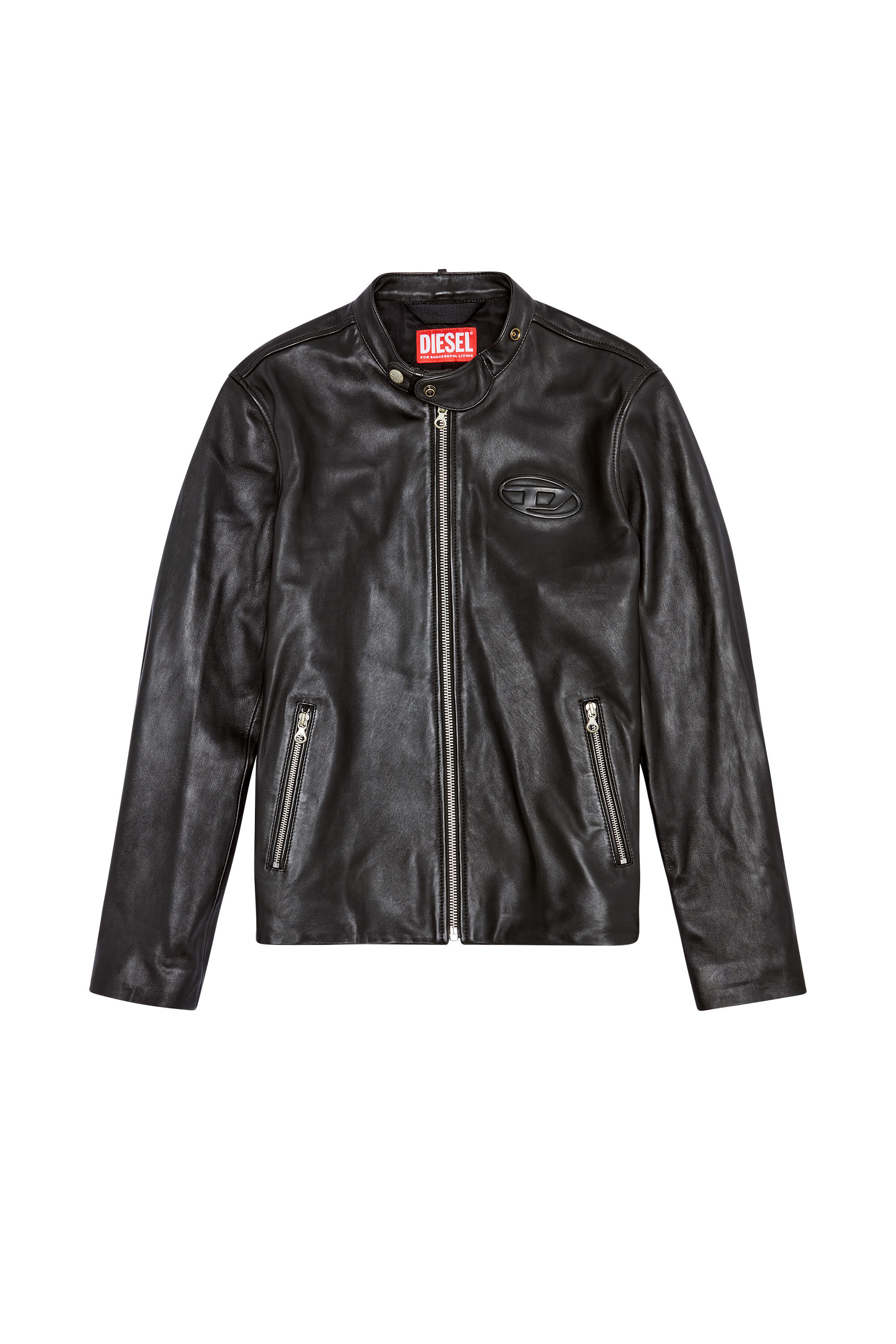 Men s Leather biker jacket with distressed logo L METALO Diesel