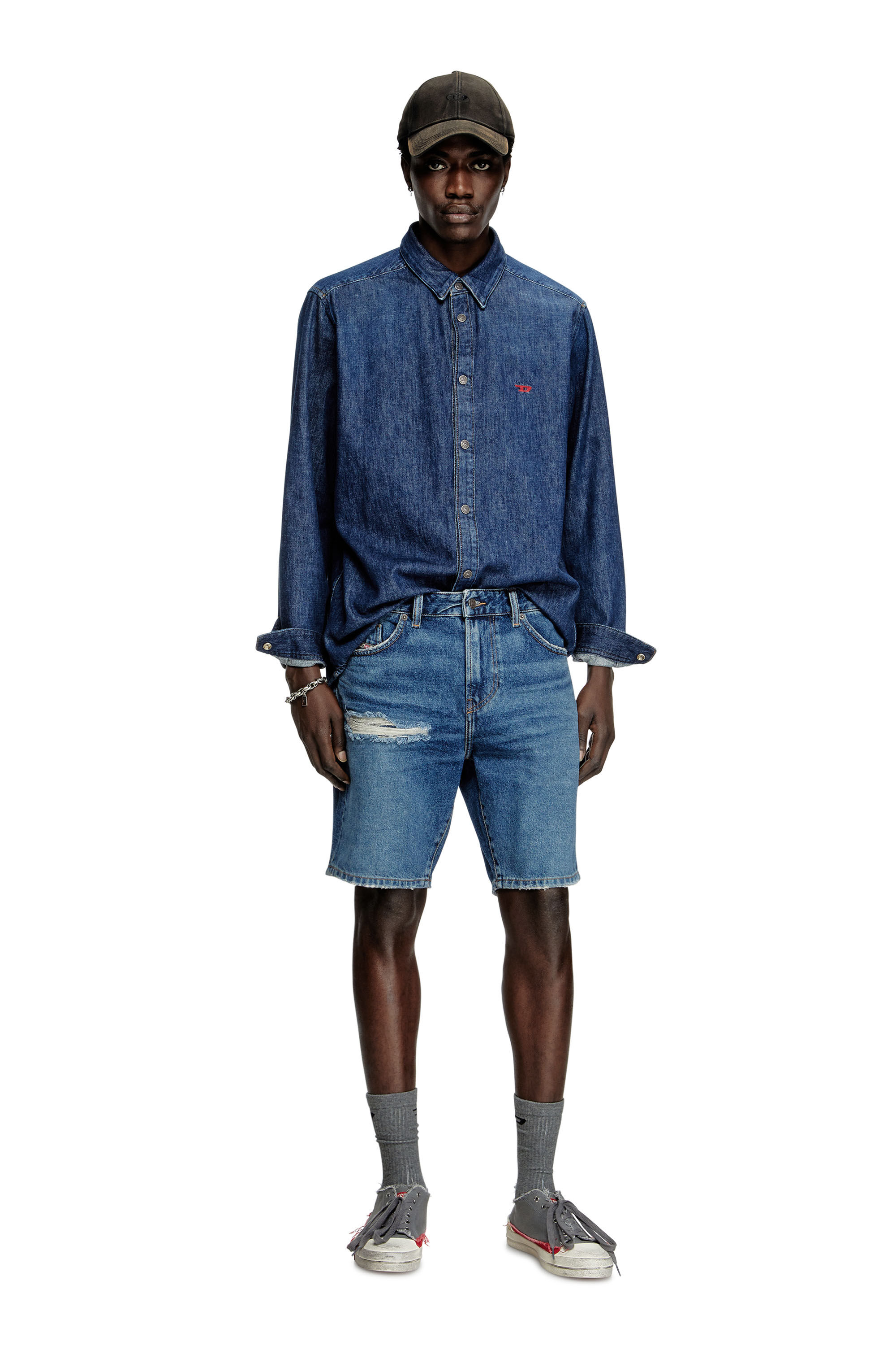 Diesel - D-FIN, Man's Slim denim shorts in Medium blue - 1