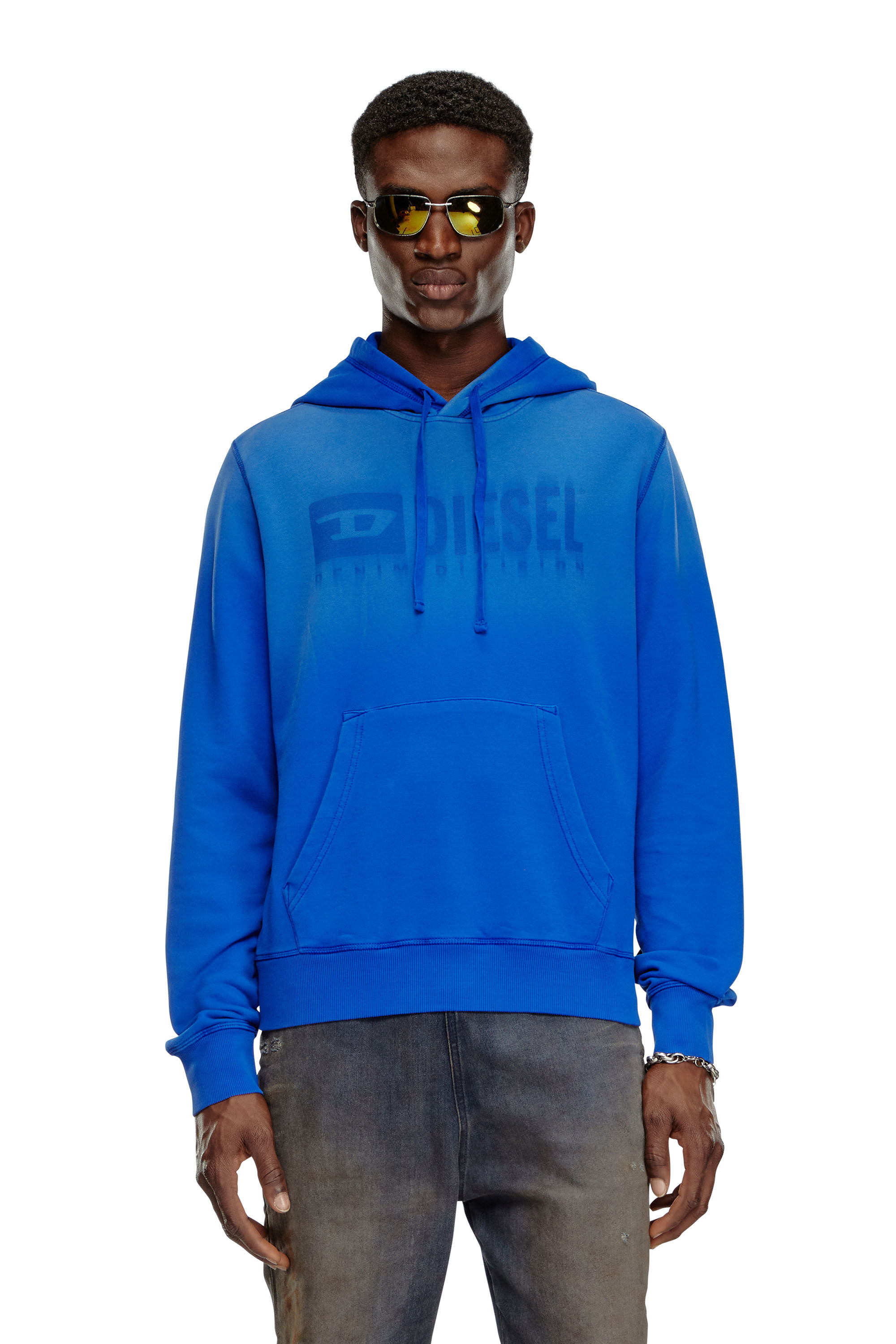 Diesel - S-GINN-HOOD-K44, Man's Faded hoodie with Denim Division logo in Blue - 3