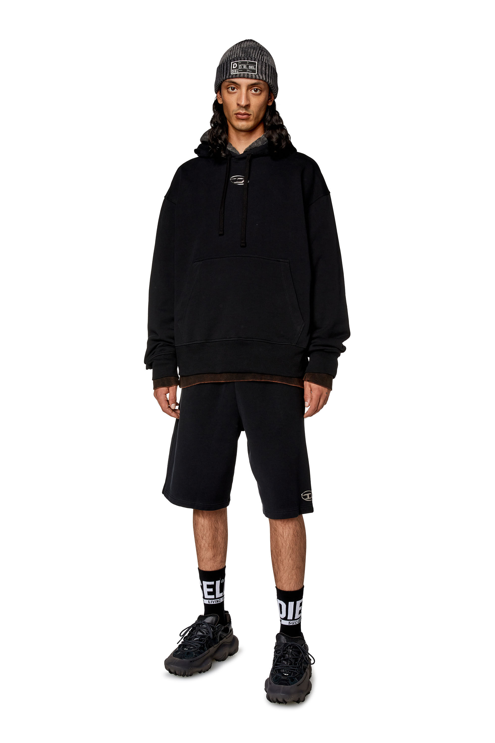 S MACS HOOD OD Men Oversized black hoodie metallic logo Diesel