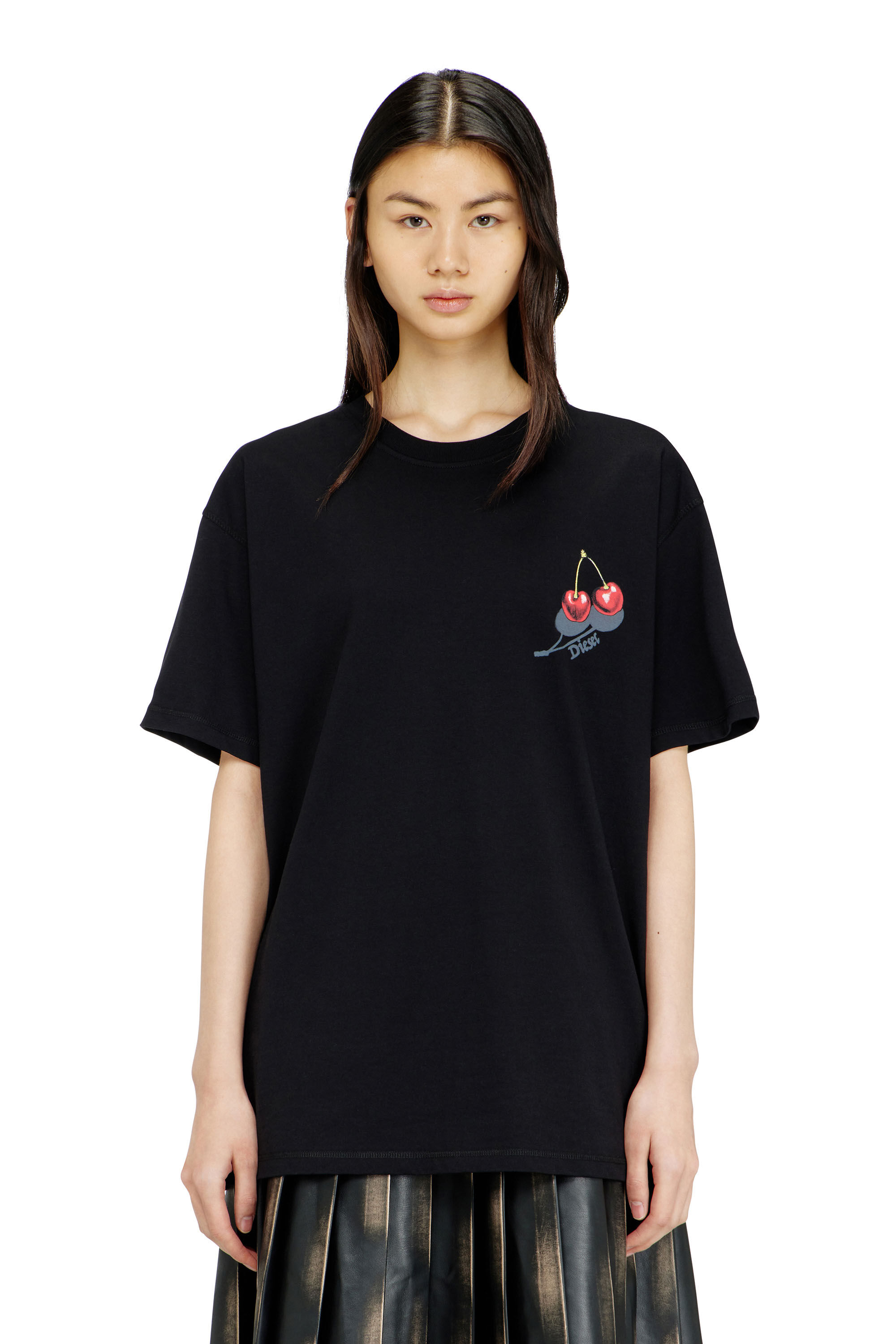 Women's Cotton T-shirt with cherry graphic | Black | Diesel