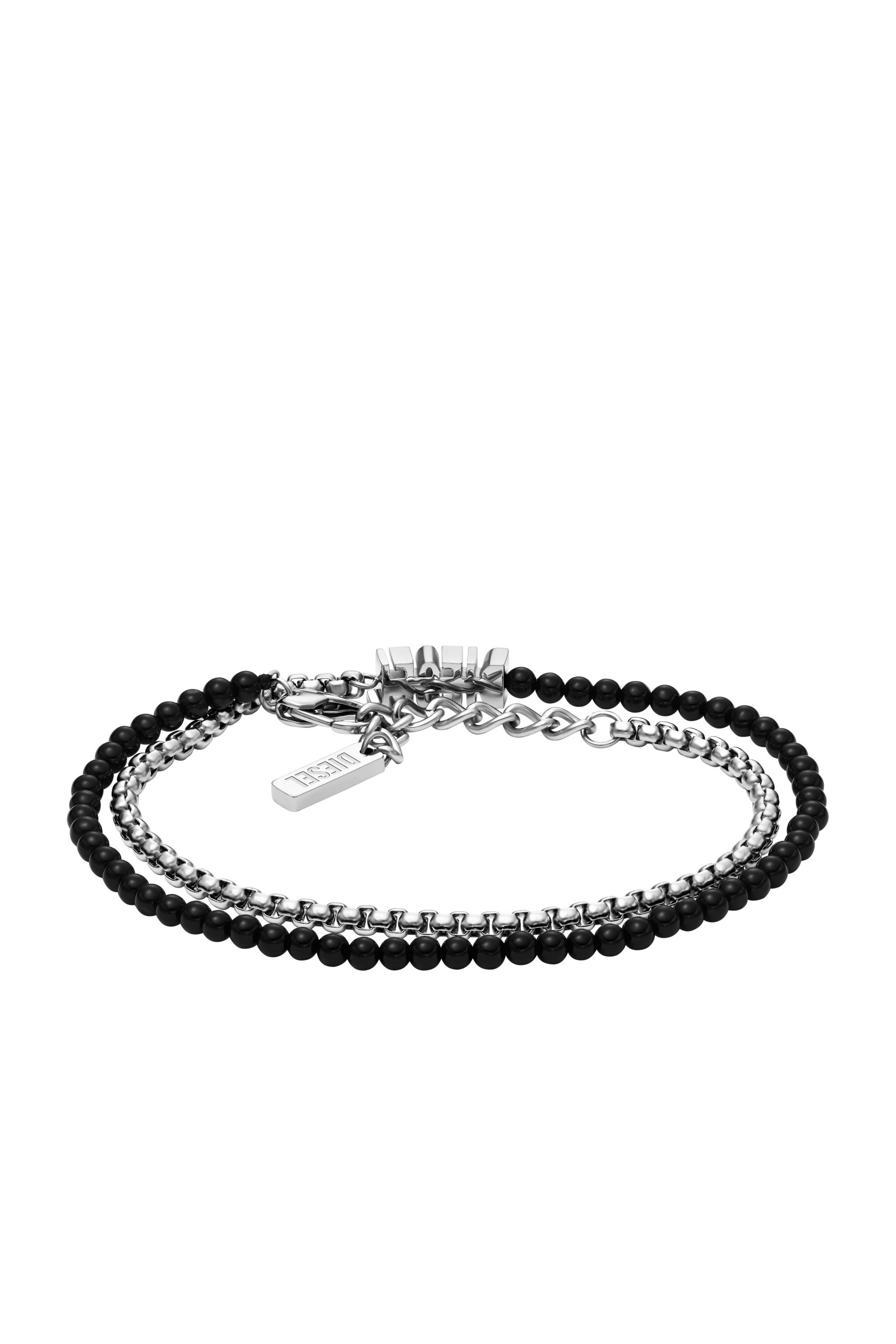 【DIESEL】Dx1542040 Jewel Women's Black Agate Beaded Wrap Bracelet | Silver | Diesel