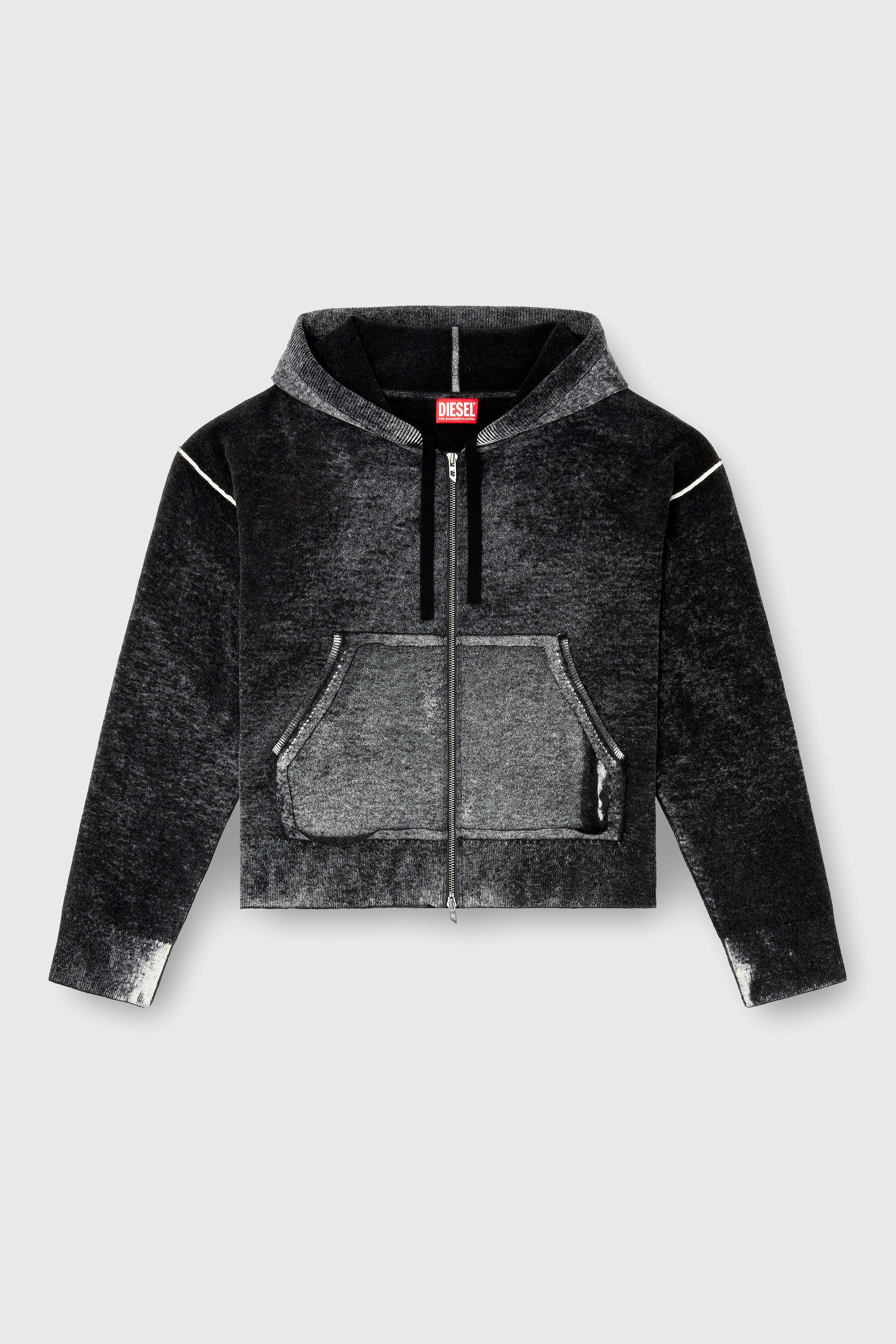 Diesel - M-HERMINE, Woman's Reverse-print hooded cardigan in wool in Black/Grey - 2