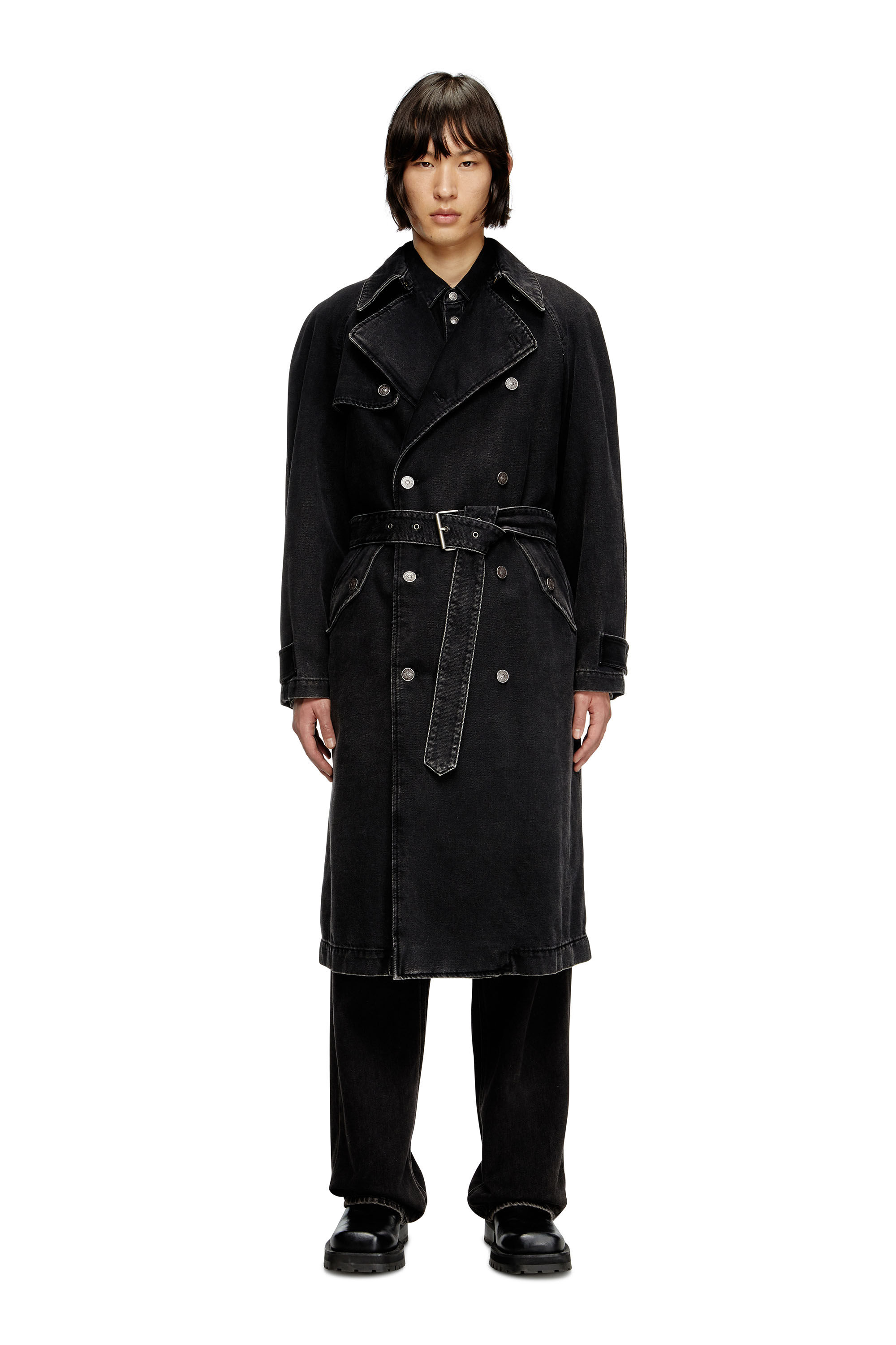 DIESEL D-Delirious-D 23AW デニムコート　トレンチコート Men's Trench coat in clean-wash Denim | Black | Diesel