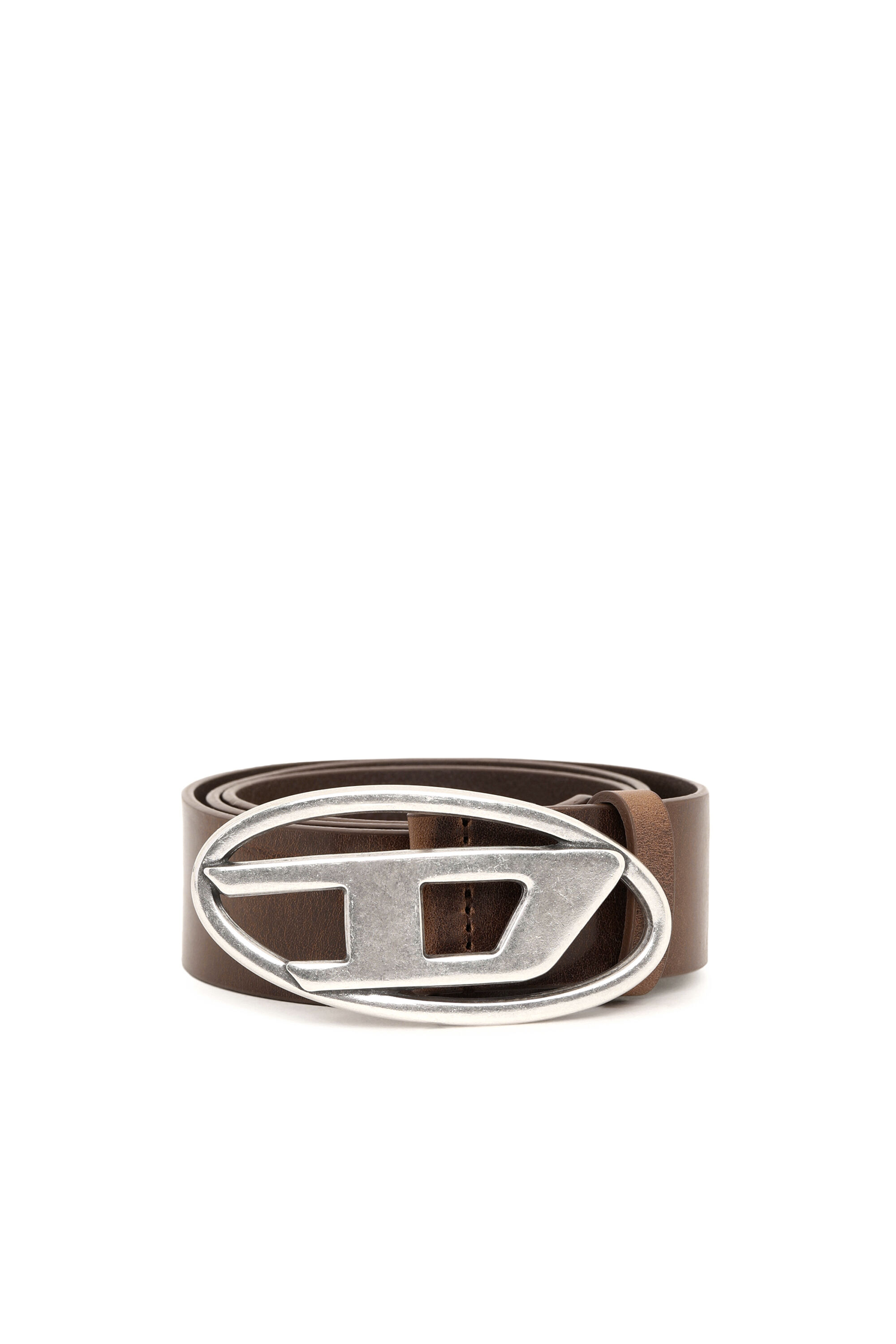 B 1DR Leather Belt with silver D logo buckle Diesel