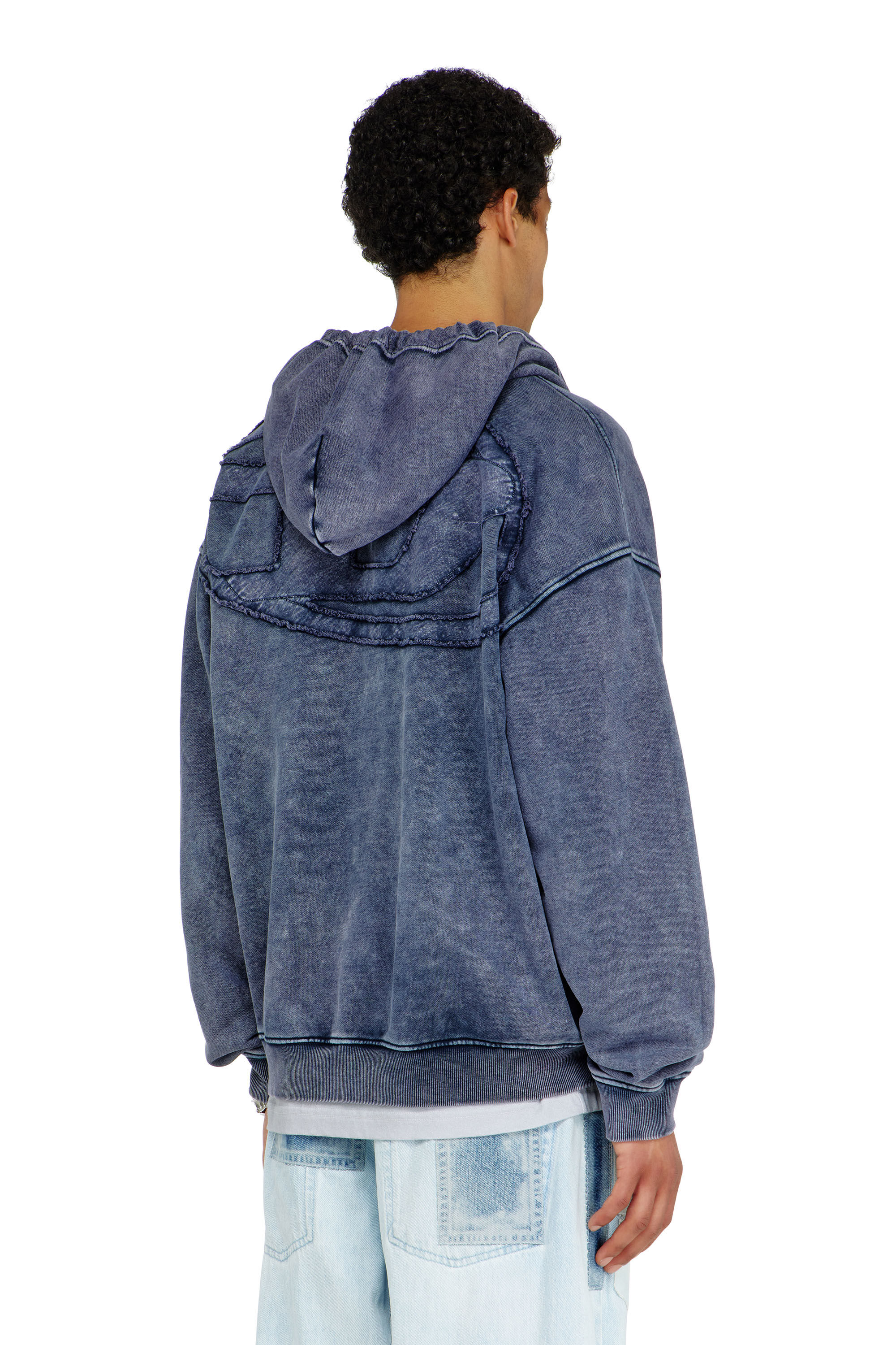Diesel - S-BOXT-HOOD-ZIP-DEN, Man's Zip-up hoodie in treated cotton fleece in Blue - 4