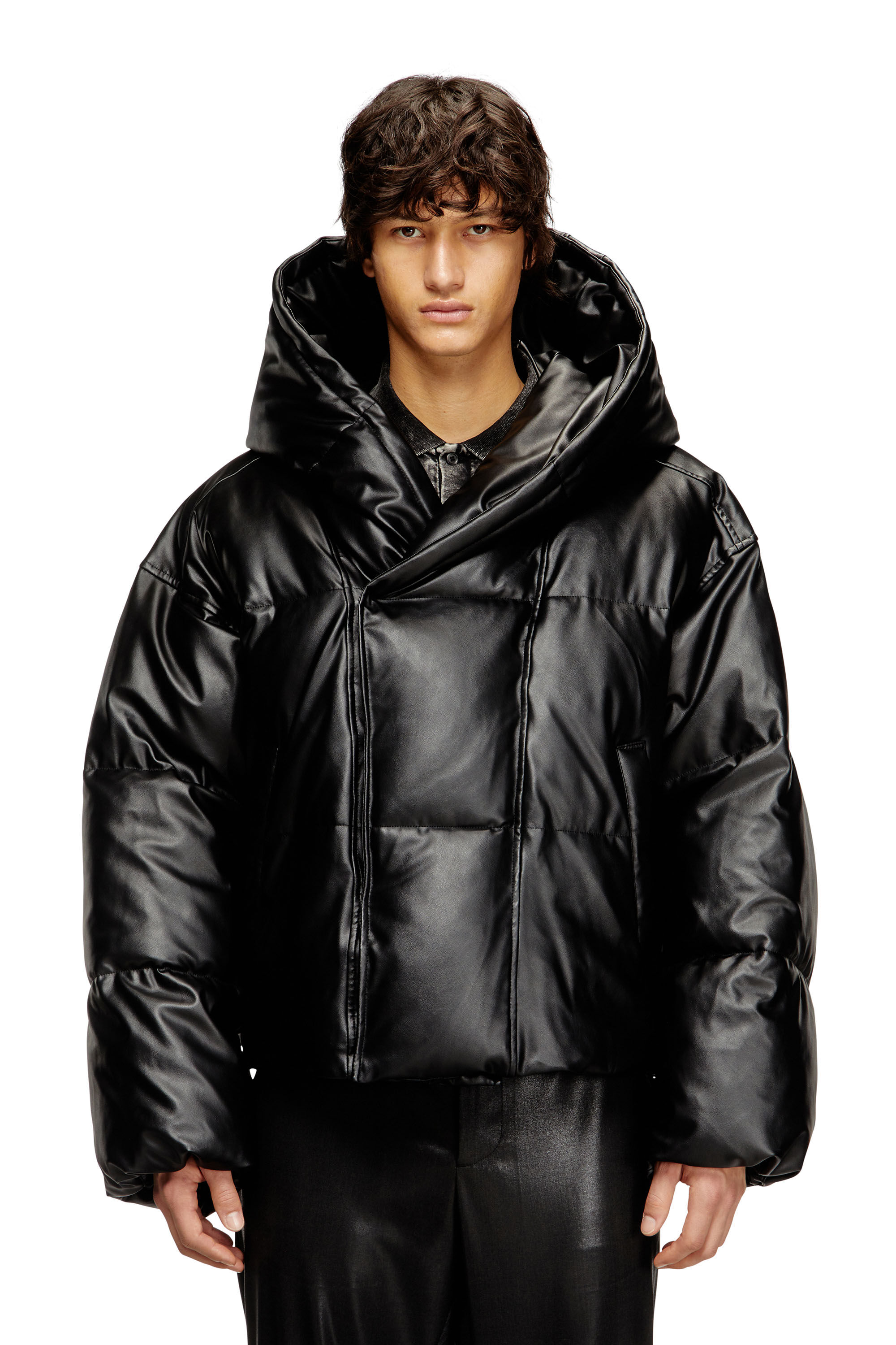 Men's Hooded puffer jacket in coated fabric | Black | Diesel GB