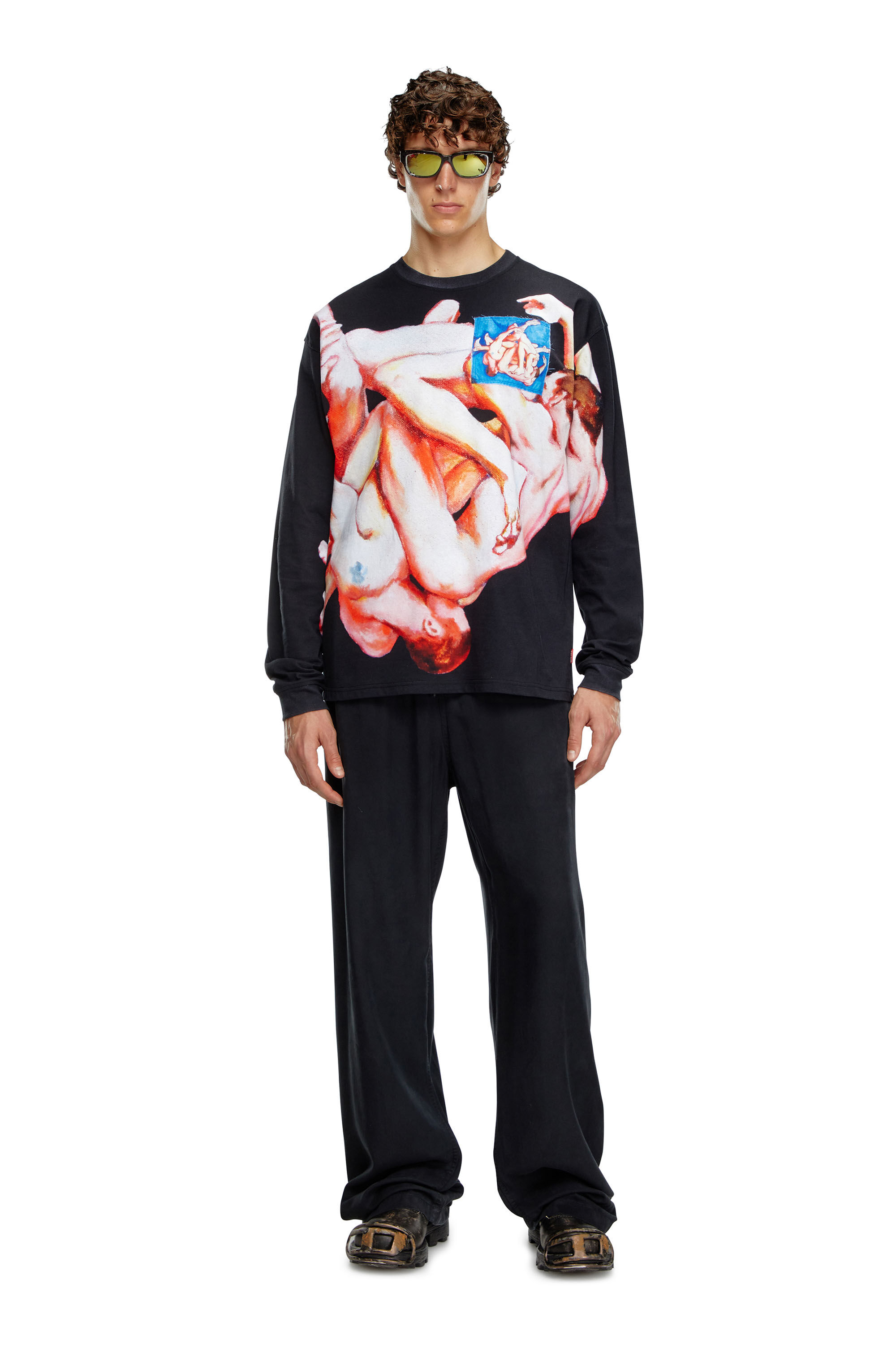 Diesel - PR-T-BOXT-LS-VAL, Unisex's Long-sleeve T-shirt with print and patches in Black - 1