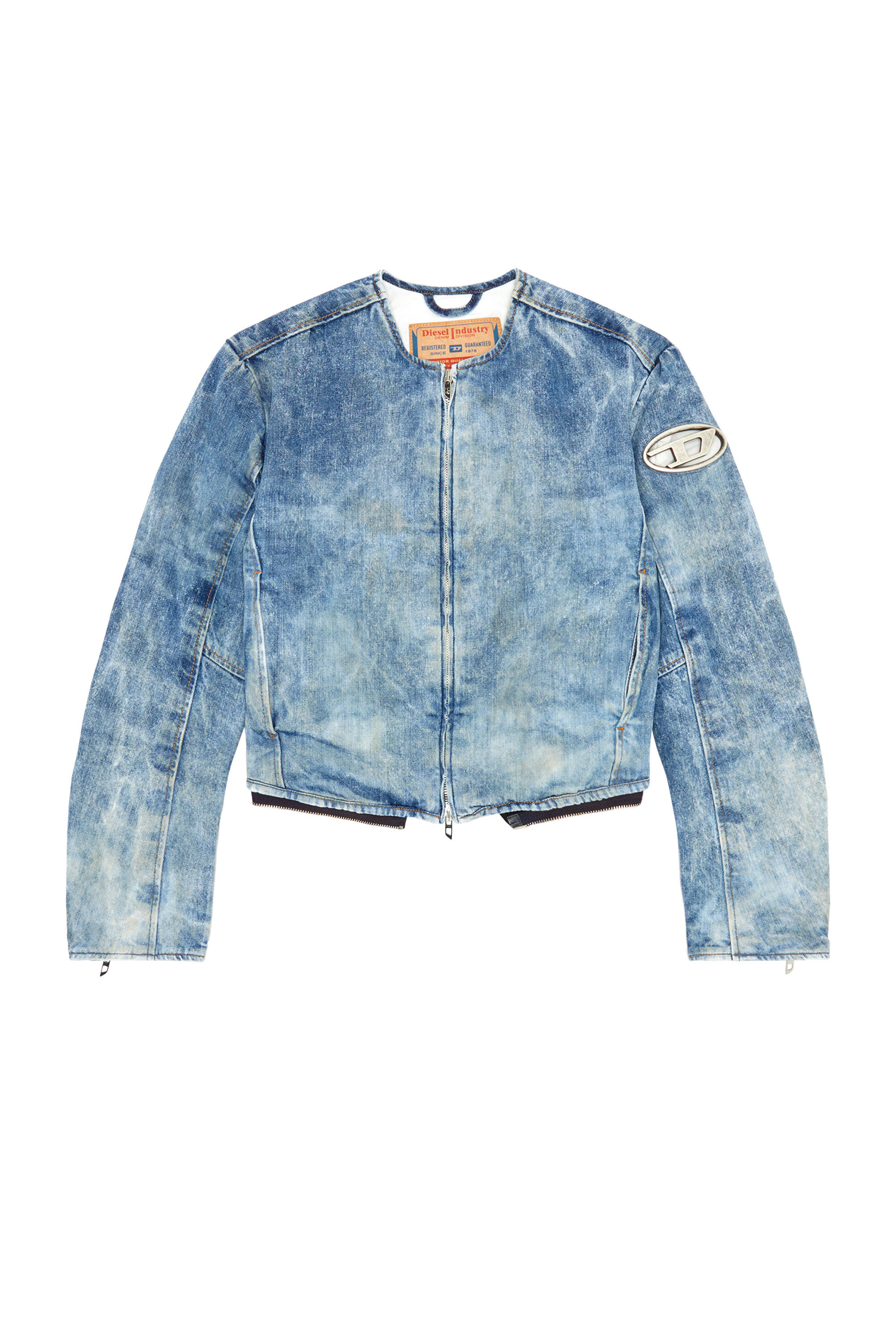 Diesel - DE-CALUR-FSE, Woman's Denim jacket with biker zip details in Medium blue - 2