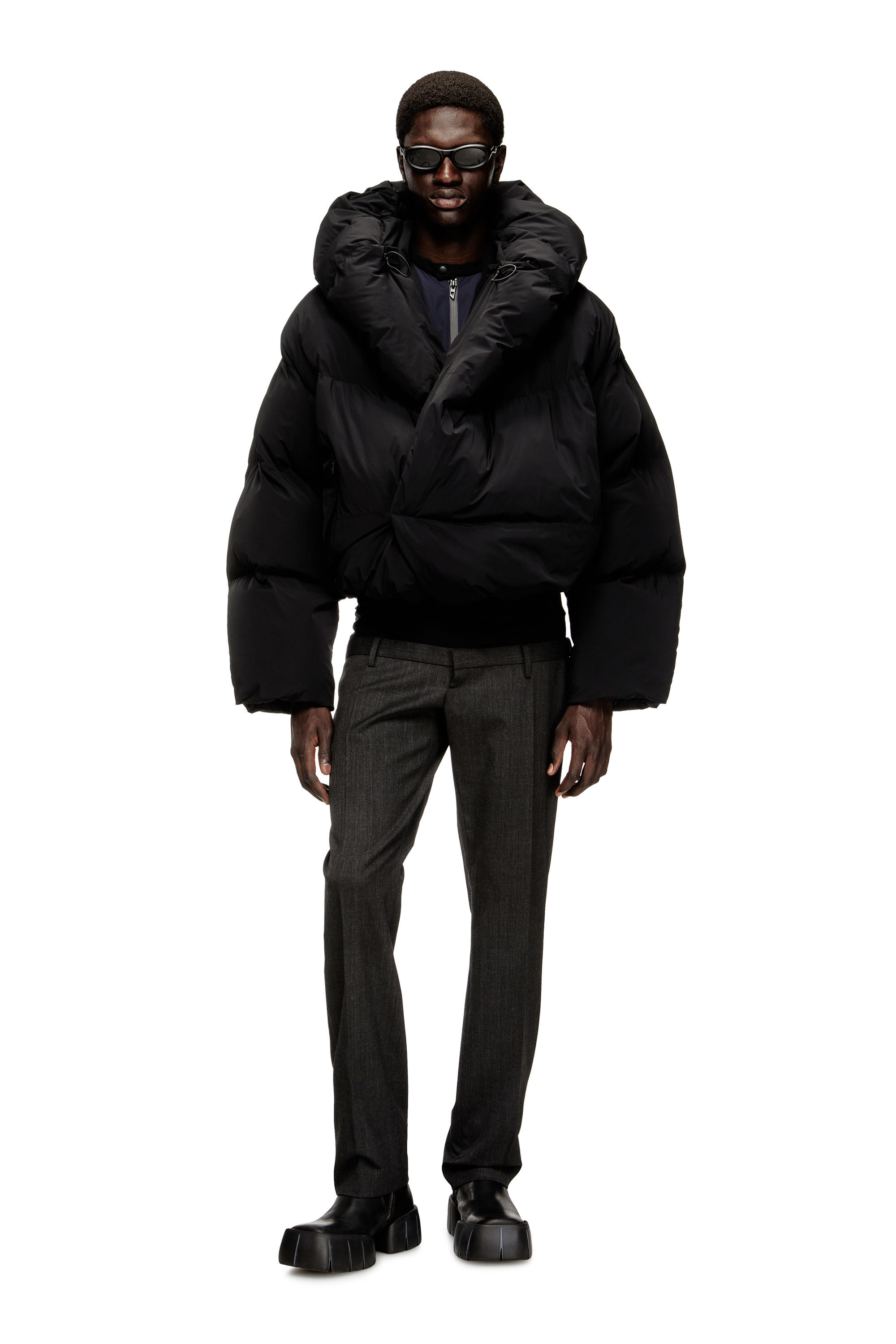 Men's Wrap puffer jacket in stretch nylon | Black | Diesel