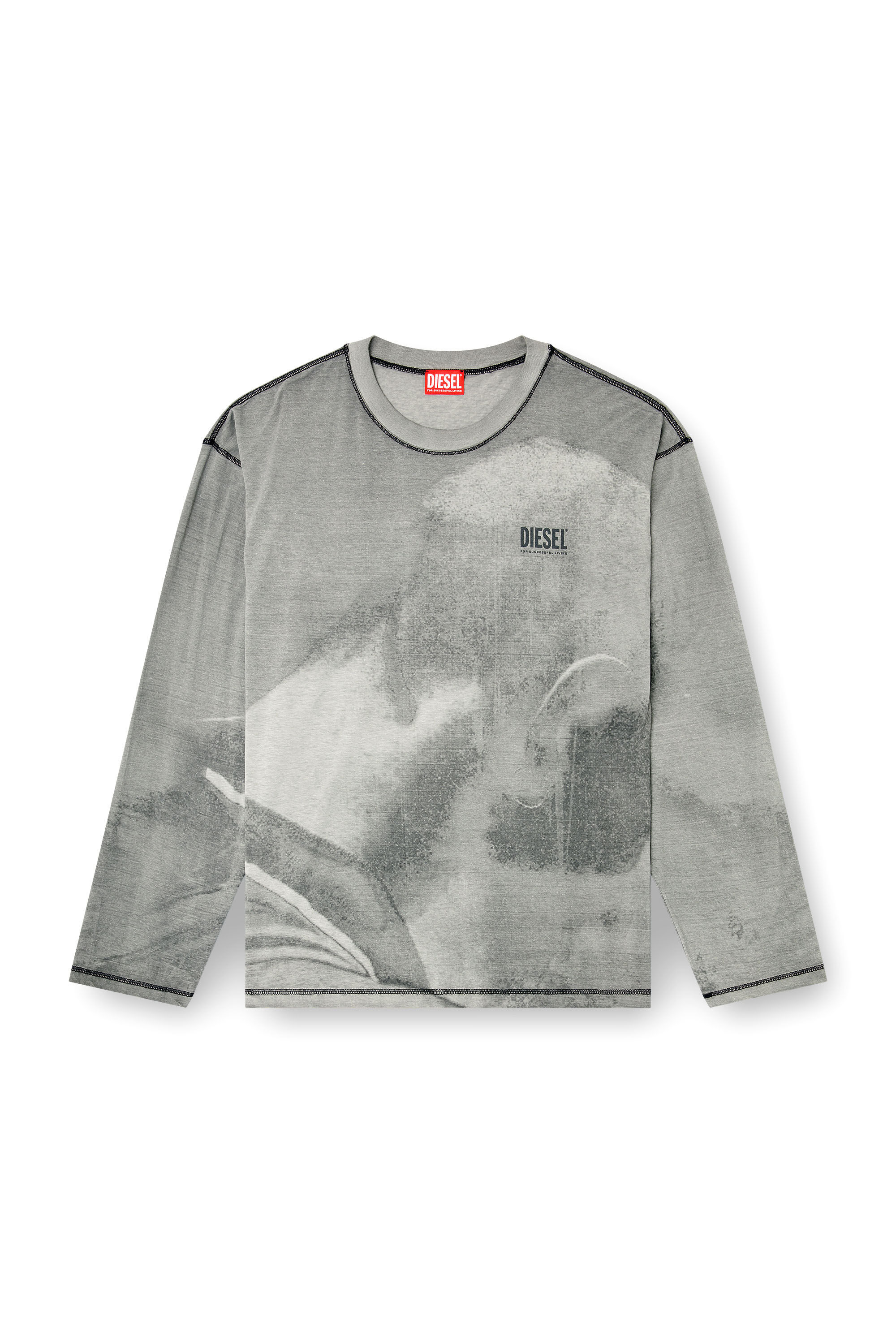 Men's Long-sleeve T-shirt with trompe l'oeil print | Grey | Diesel Men's Long-sleeve T-shirt with trompe l'oeil print | Grey | Diesel