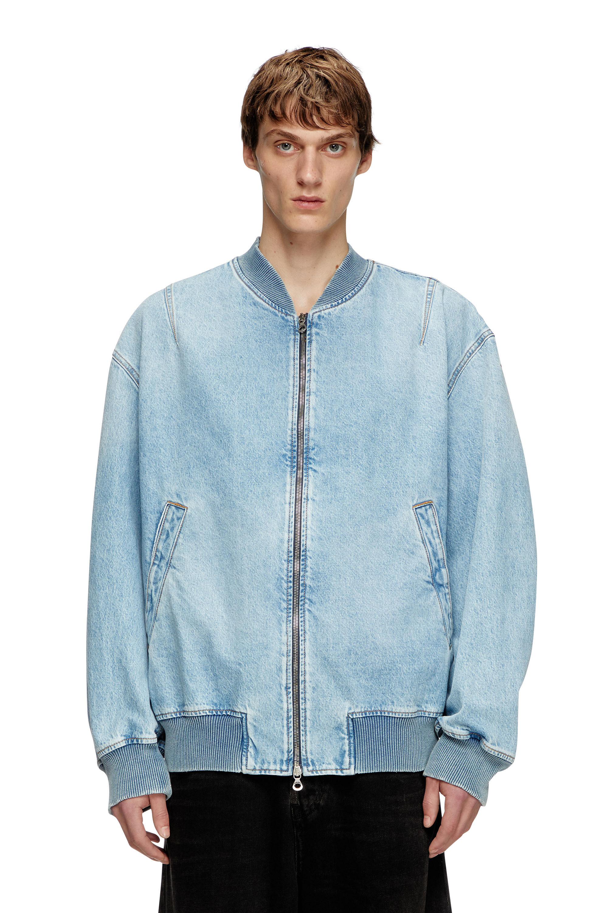 Oversized denim bomber best sale jacket