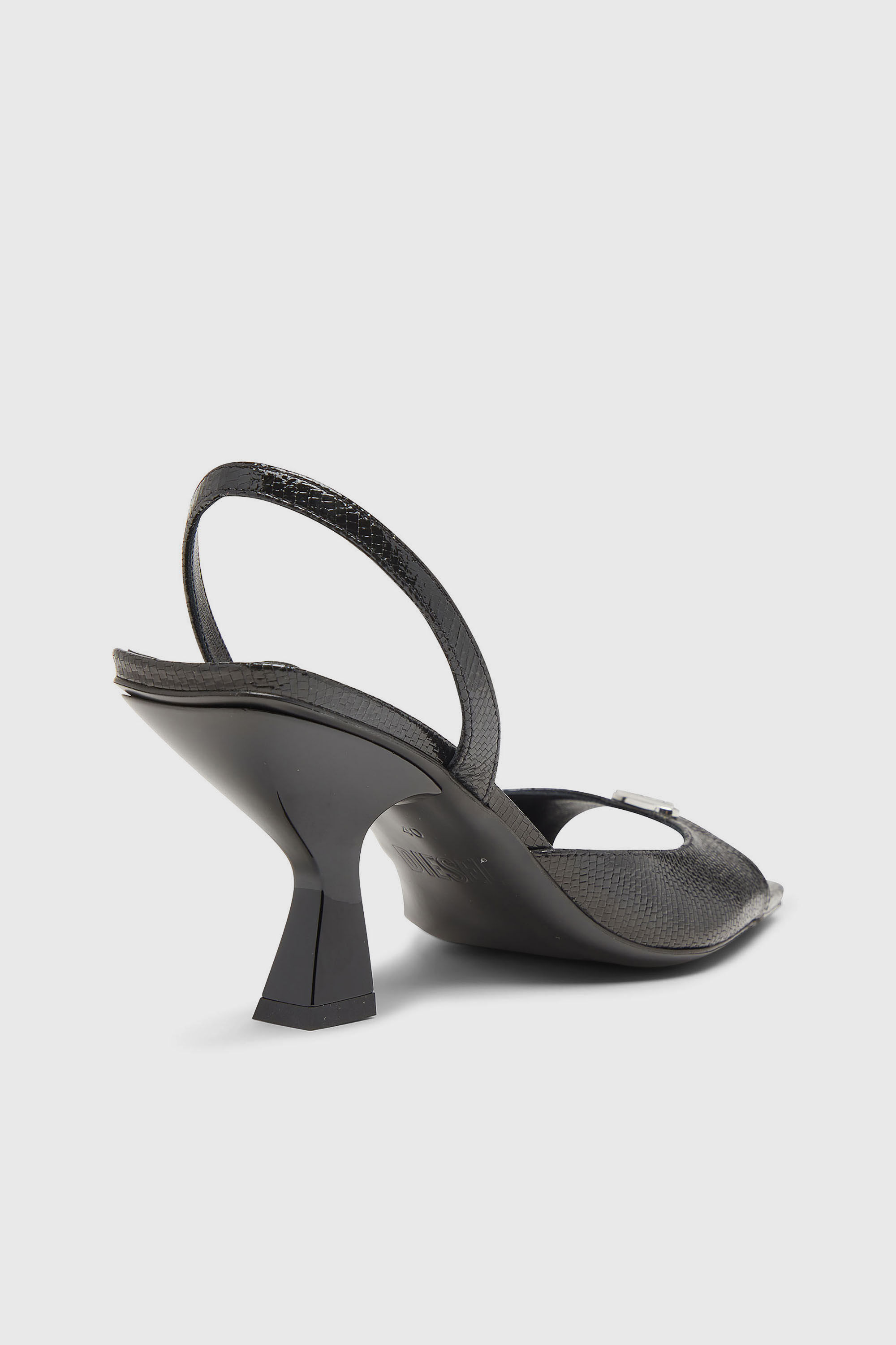 Diesel - D-AMBER 75 SANDAL, Woman's D-Amber-Slingback sandals in lizard-effect leather in Black - 5