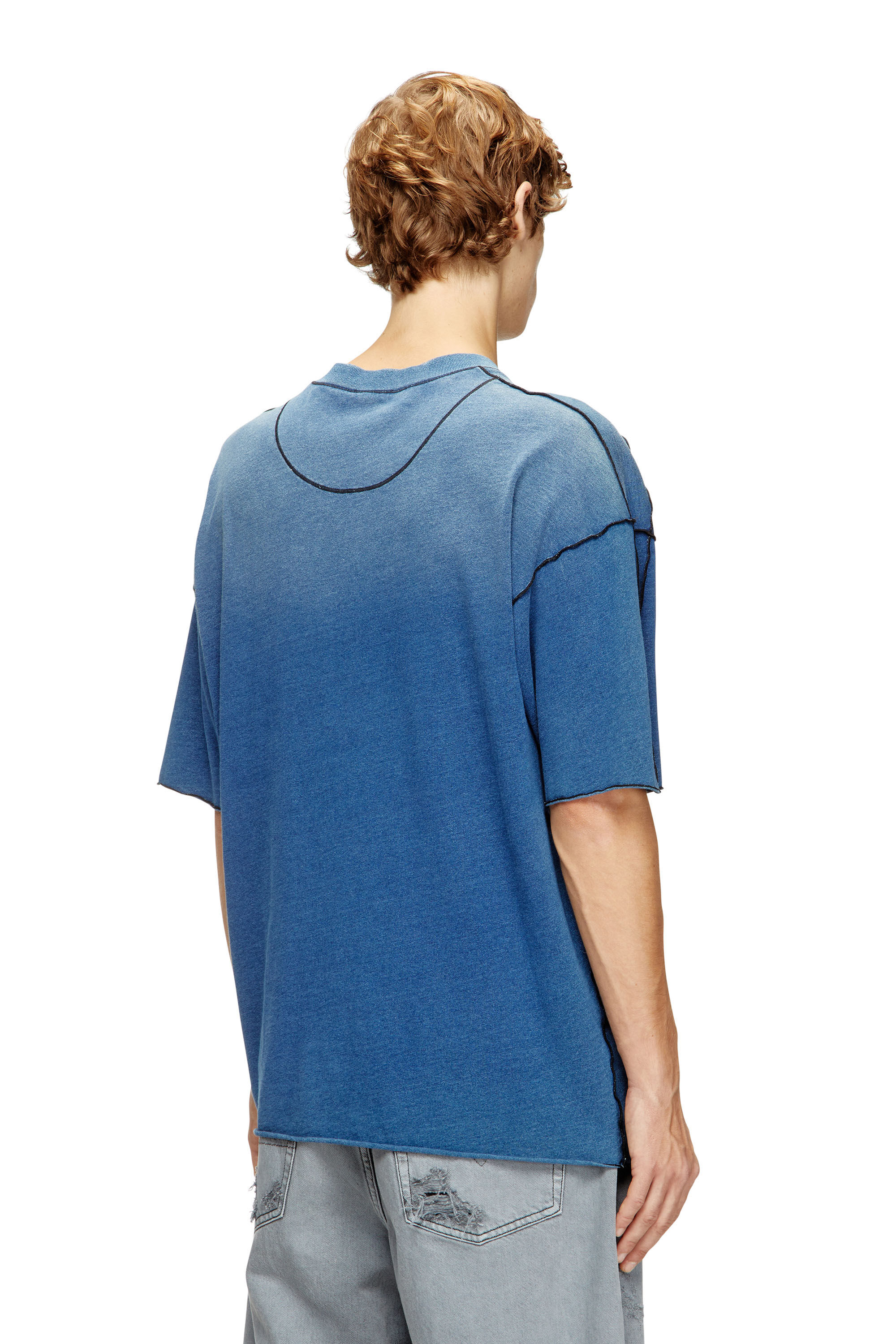 Men's Cotton T-shirt with contrasting overlock stitching | Blue