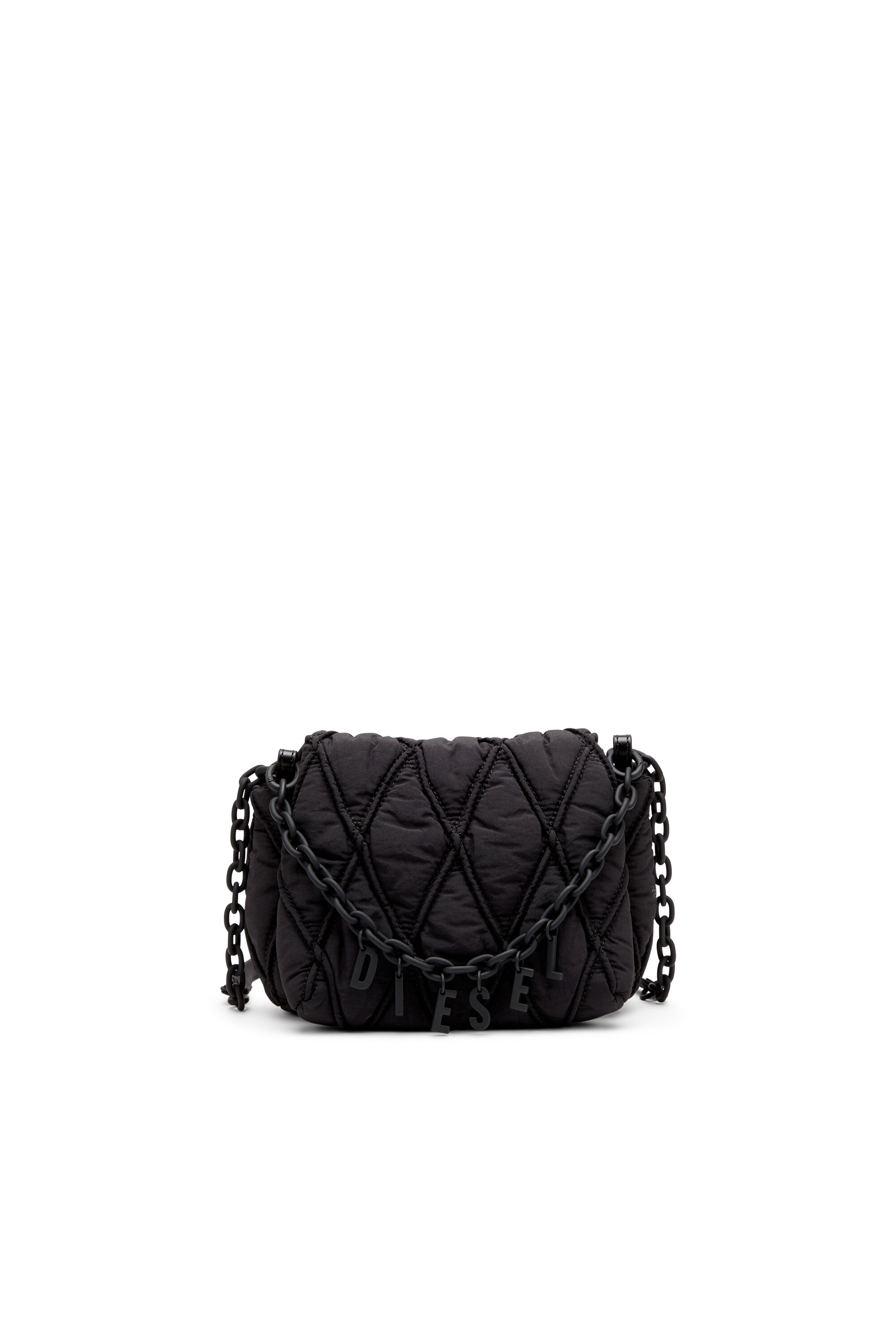 Women s Charm D S Small shoulder bag in quilted nylon Black Diesel