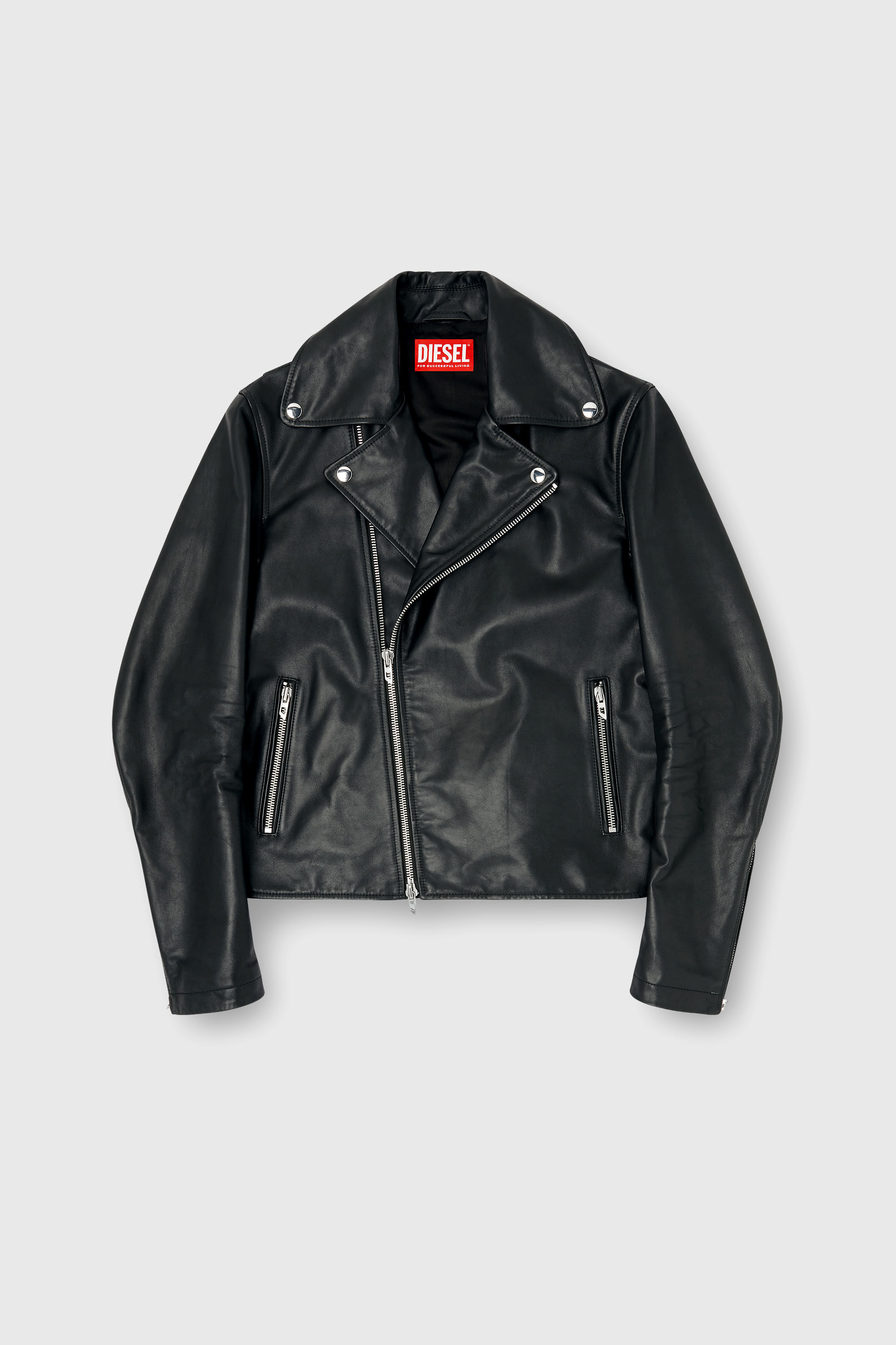 Men's Biker jacket in waxed leather | Black | Diesel GB
