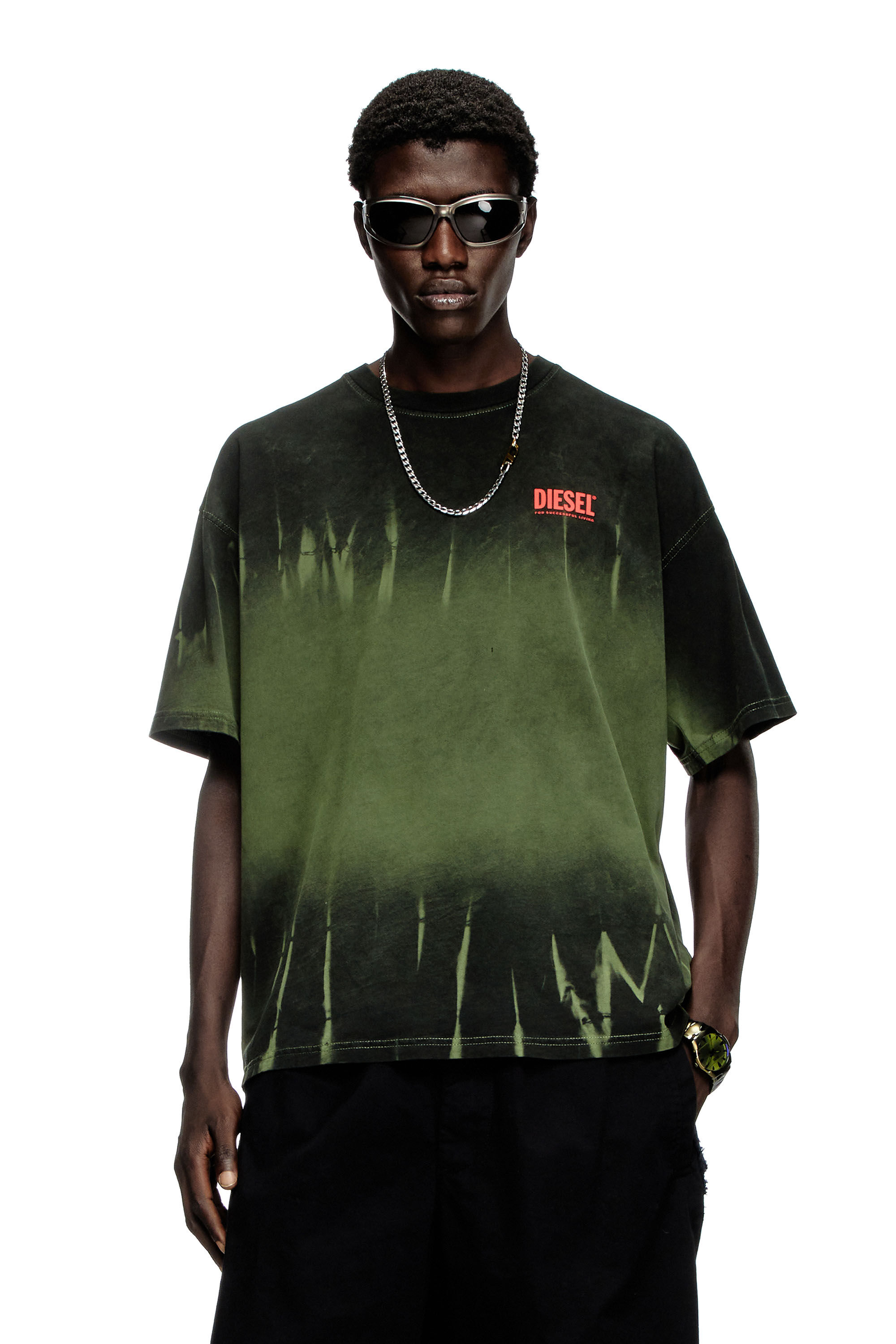 Men's Tie-dye T-shirt with logo print | Green | Diesel