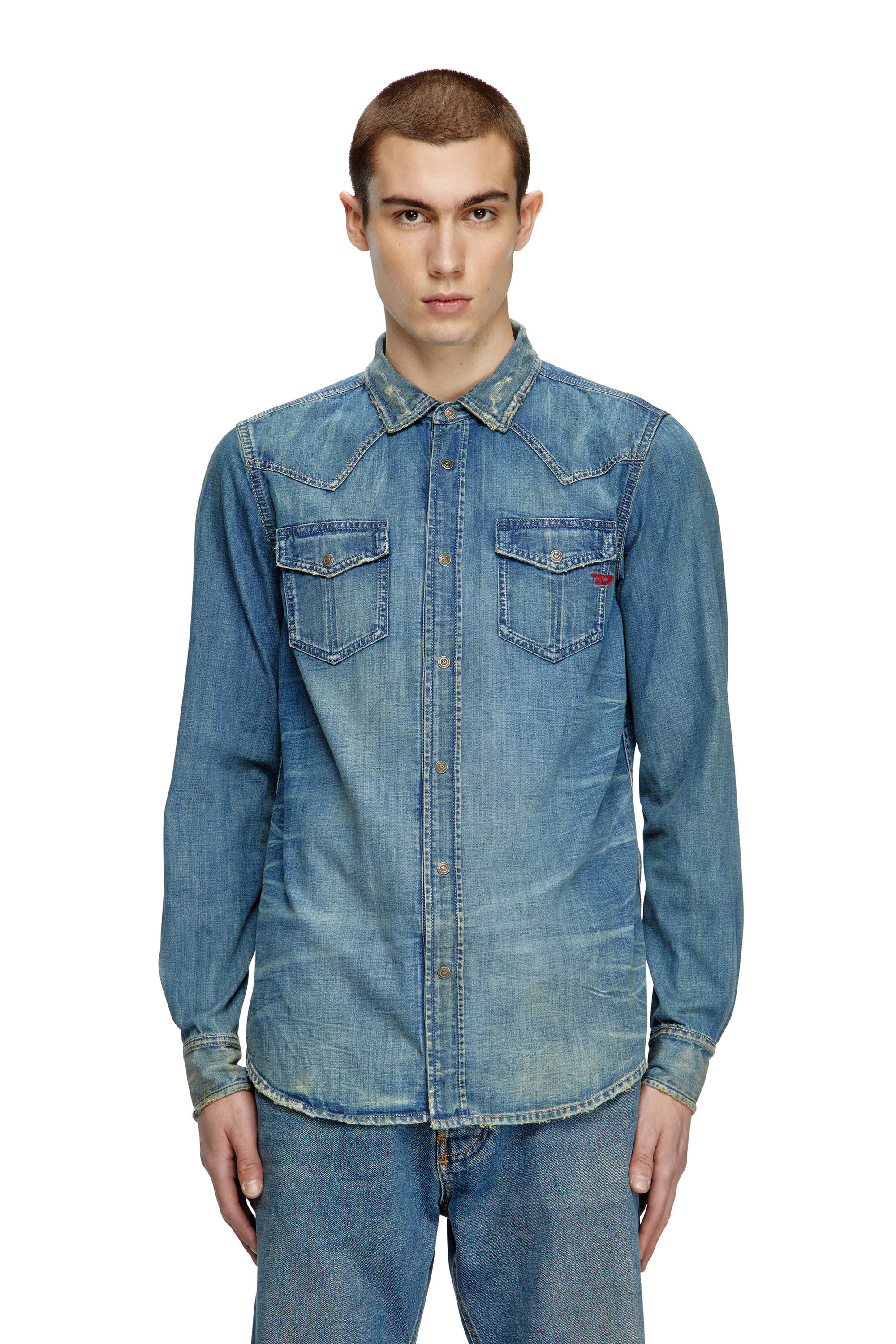 Diesel - D-VEGA, Man's Denim overshirt in Medium blue - 3