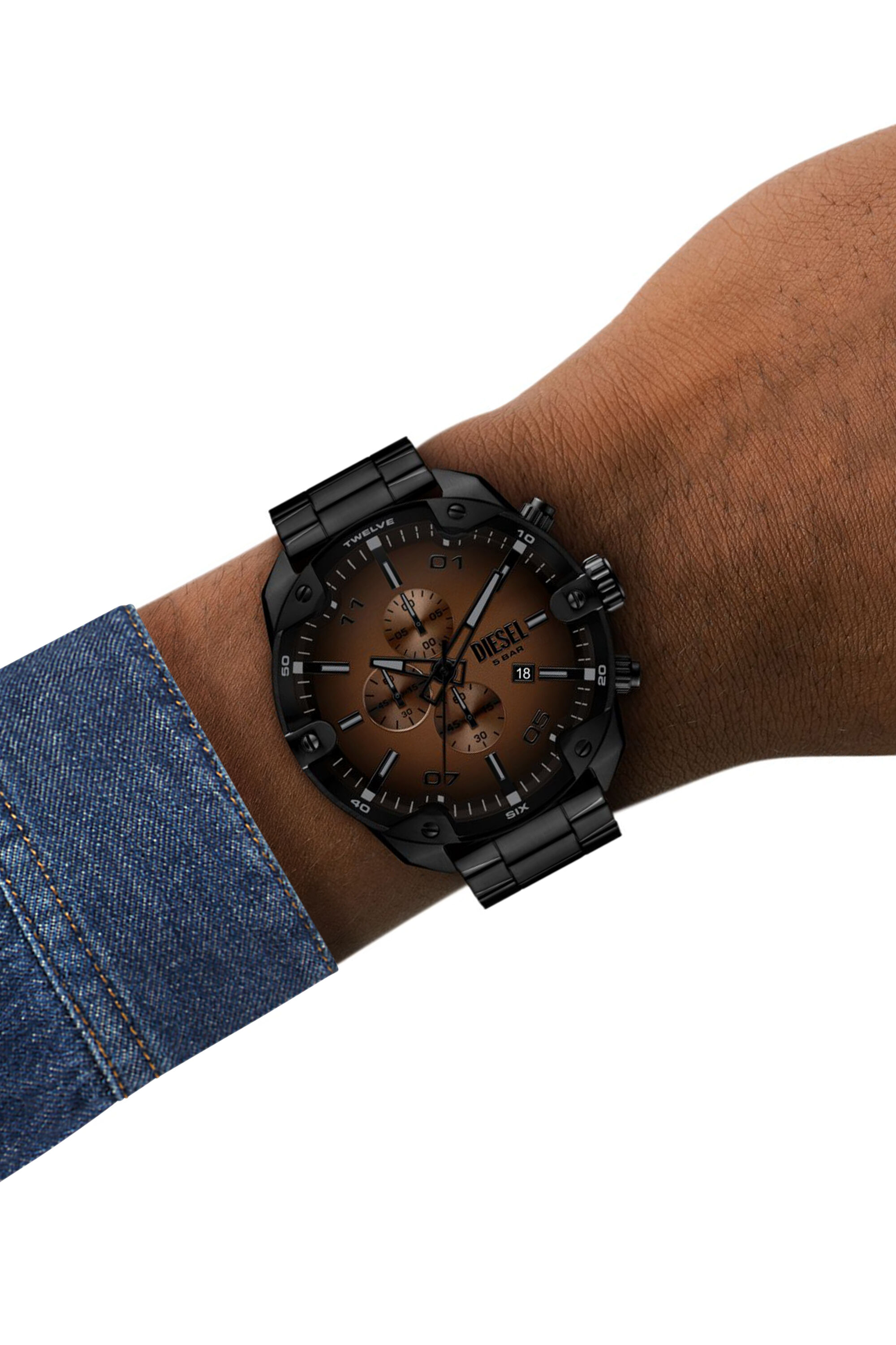 Men's Spiked black stainless steel watch | Black | Diesel