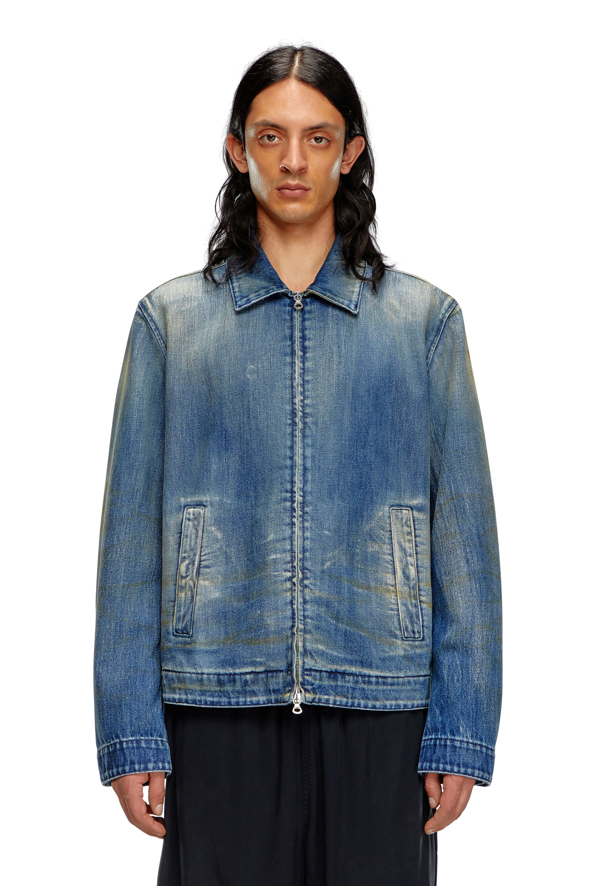Men's Denim blouson jacket with dirt wash | Blue | Diesel
