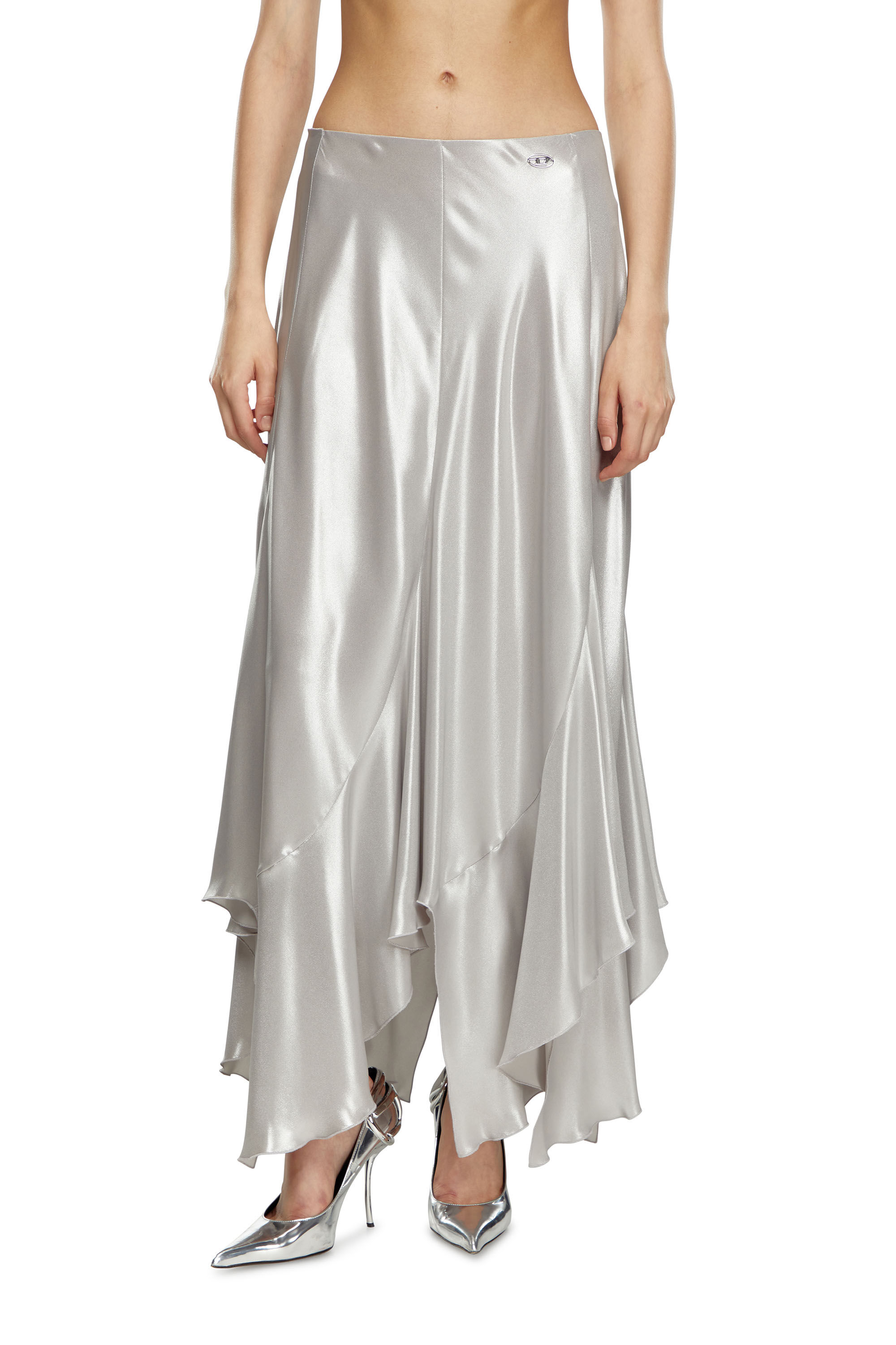Women's Long asymmetric metallic skirt | Silver | Diesel