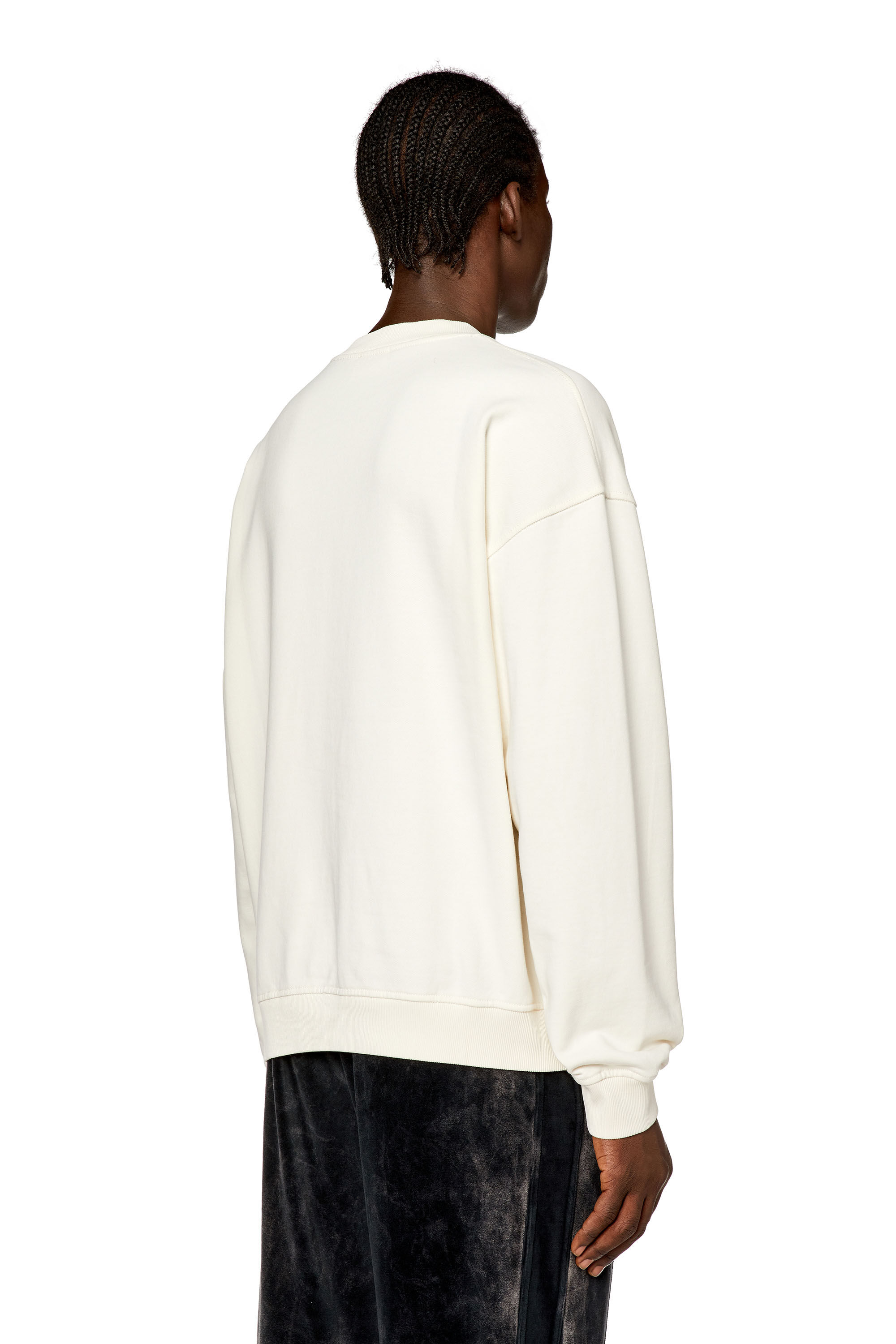 Men s Sweatshirt with distressed flocked logo White Diesel