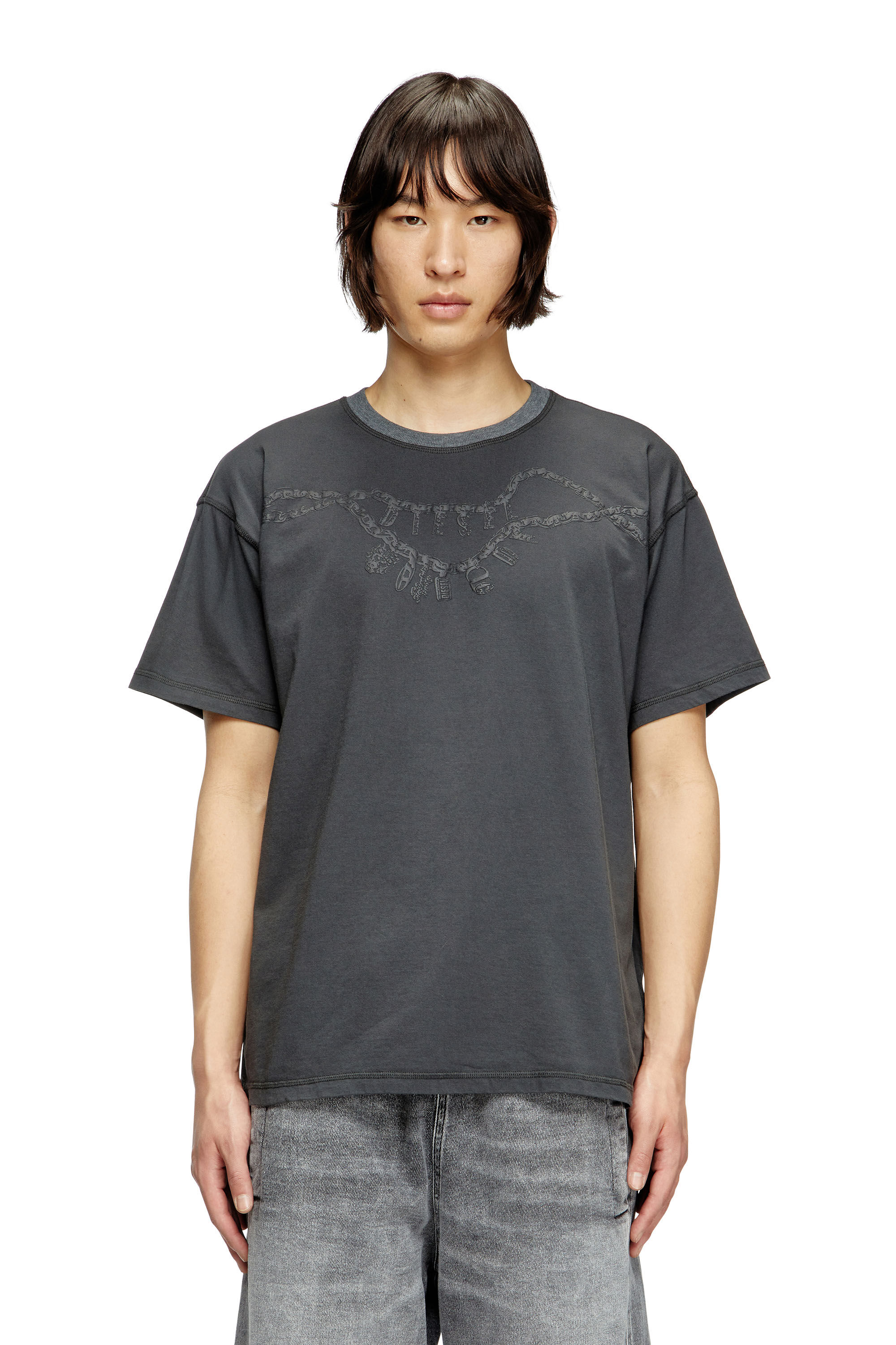 Diesel - T-NORM-HOSHI, Unisex's T-shirt with charm necklace print in Dark grey - 3