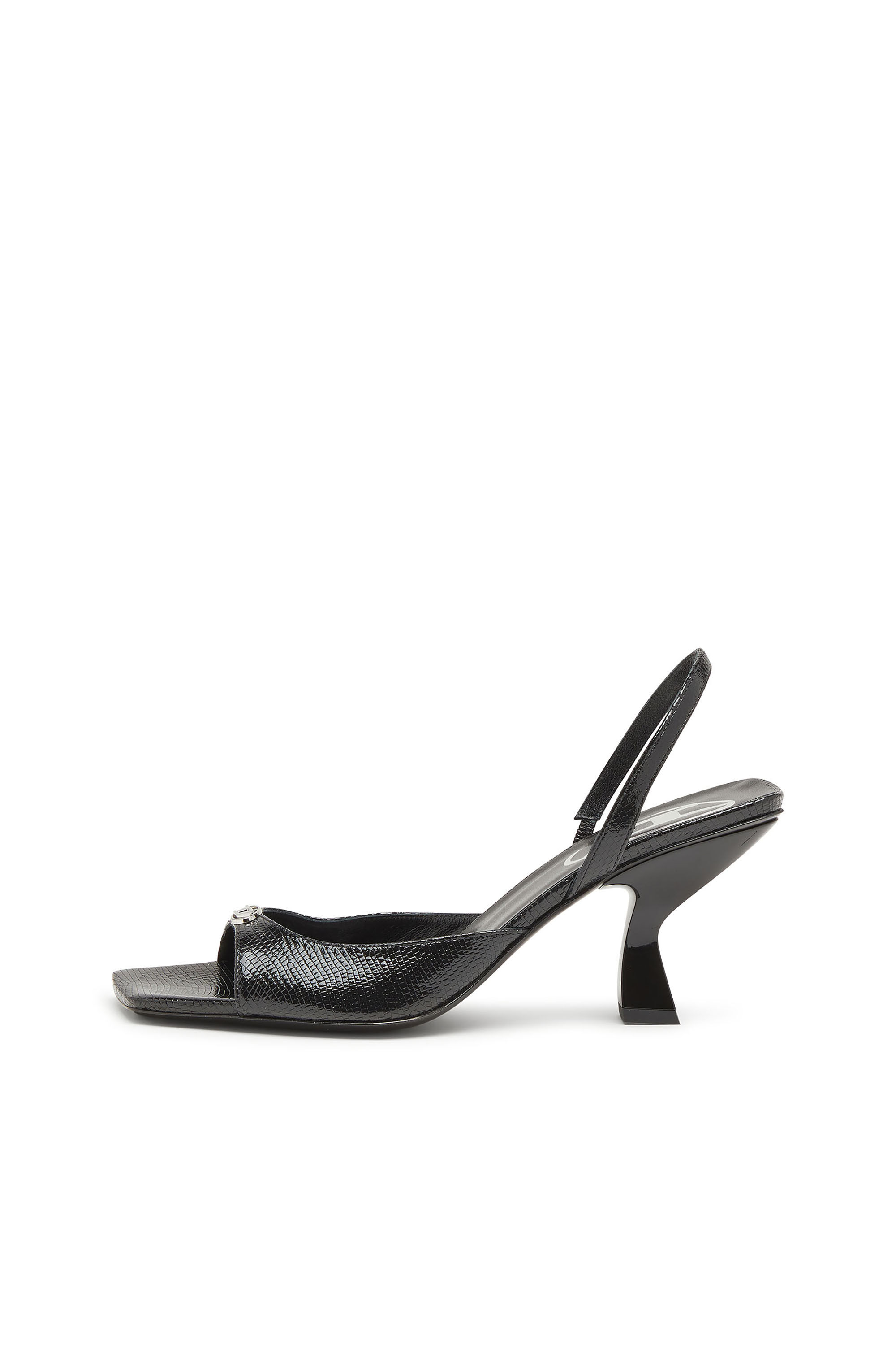 Diesel - D-AMBER 75 SANDAL, Woman's D-Amber-Slingback sandals in lizard-effect leather in Black - 8