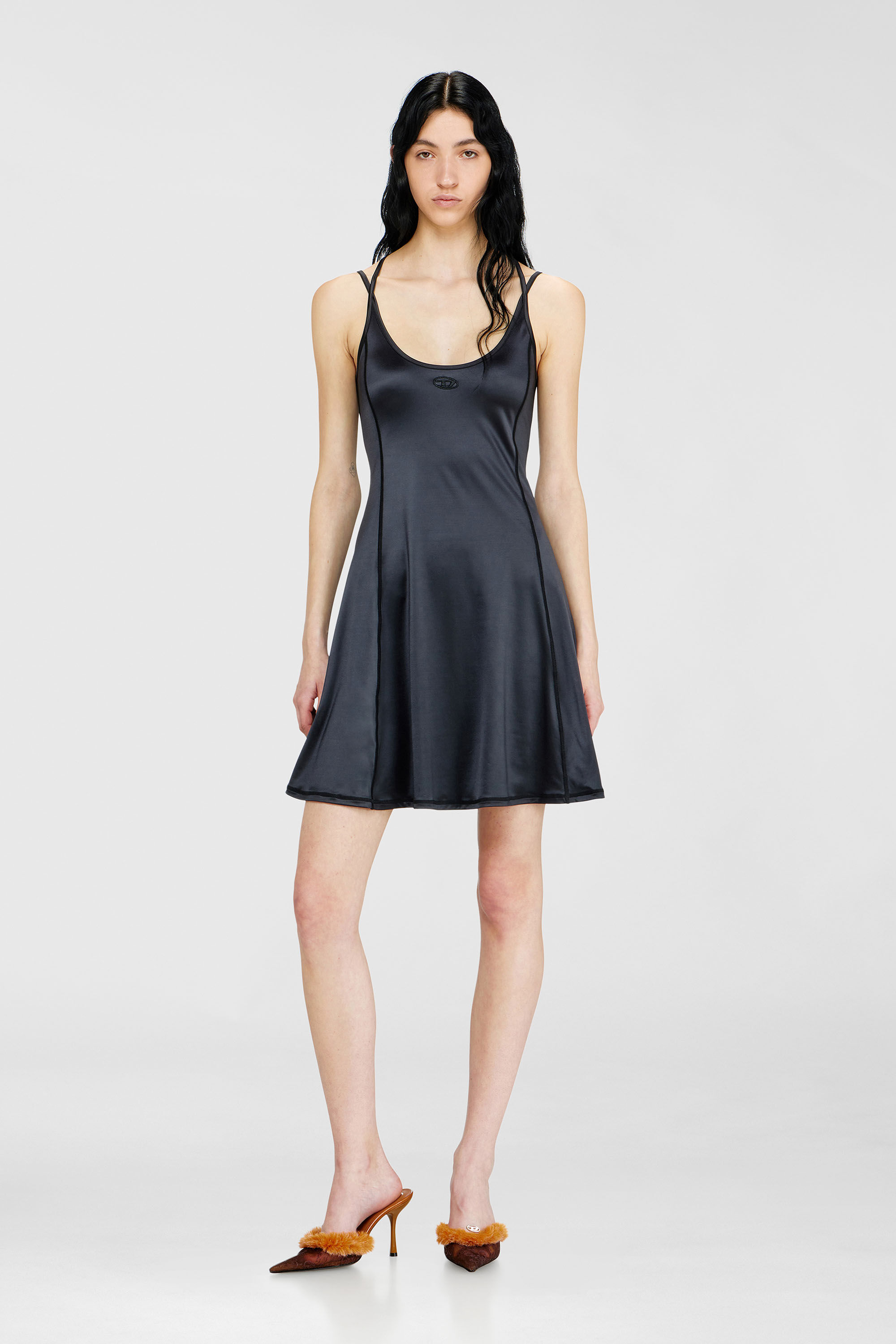 Diesel - D-IMMY, Woman's Fluid mini dress with double straps in Black - 3