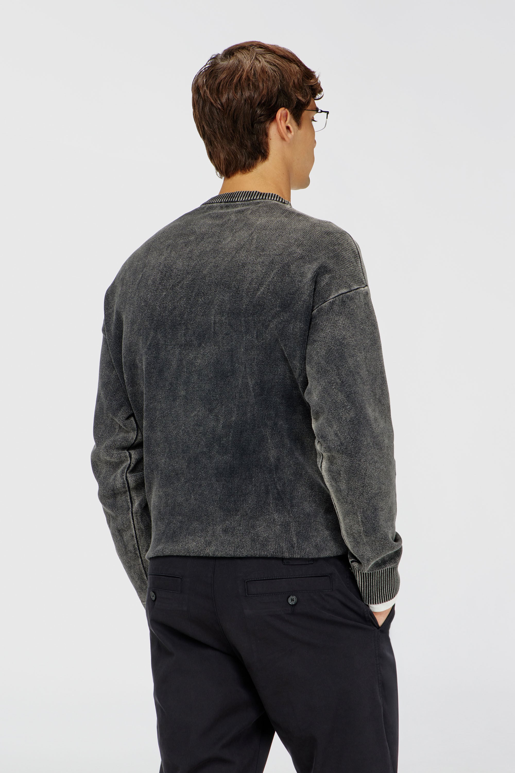 Diesel - K-UTTER, Man's Denim-effect jumper with Oval D logo in Black - 4