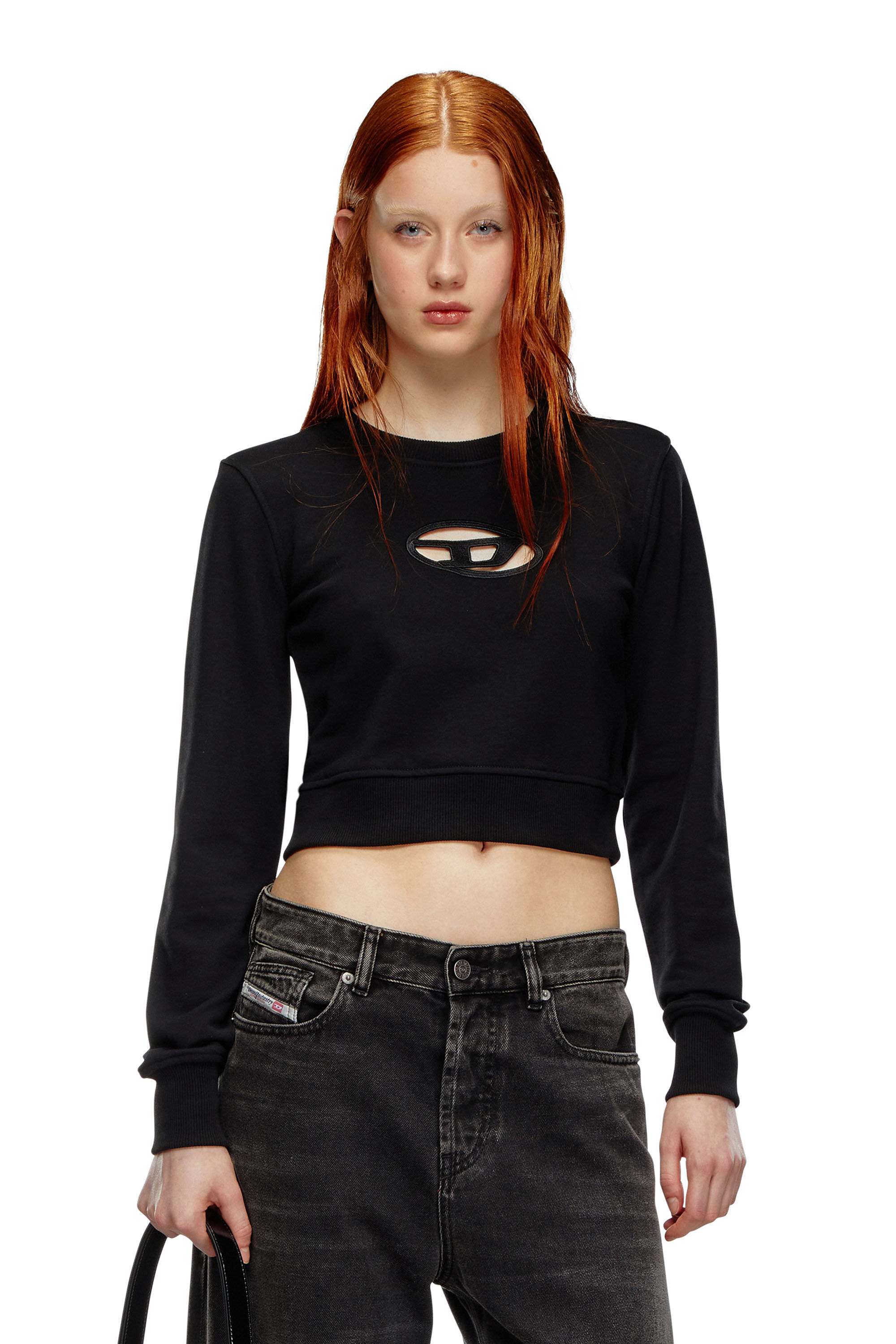 Women's Cropped sweatshirt with cut-out logo | Black | Diesel