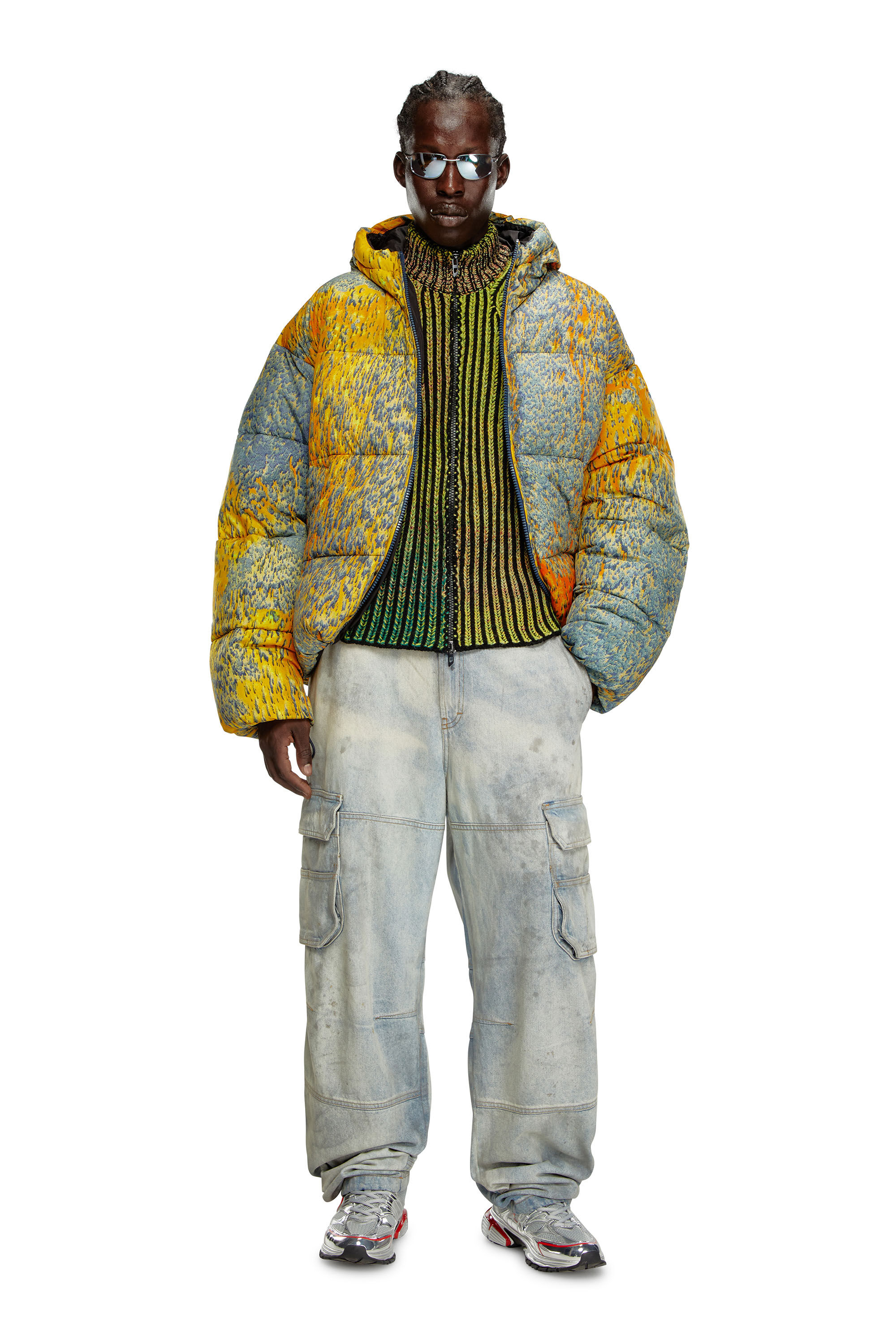 Men's Striped ribbed zip-up cardigan | Green | Diesel