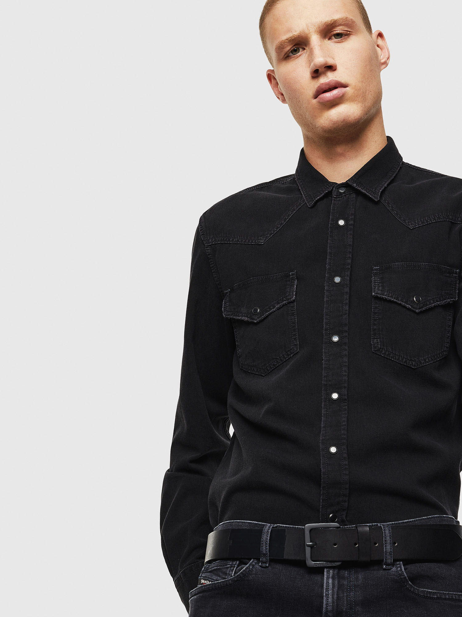 diesel black denim shirt