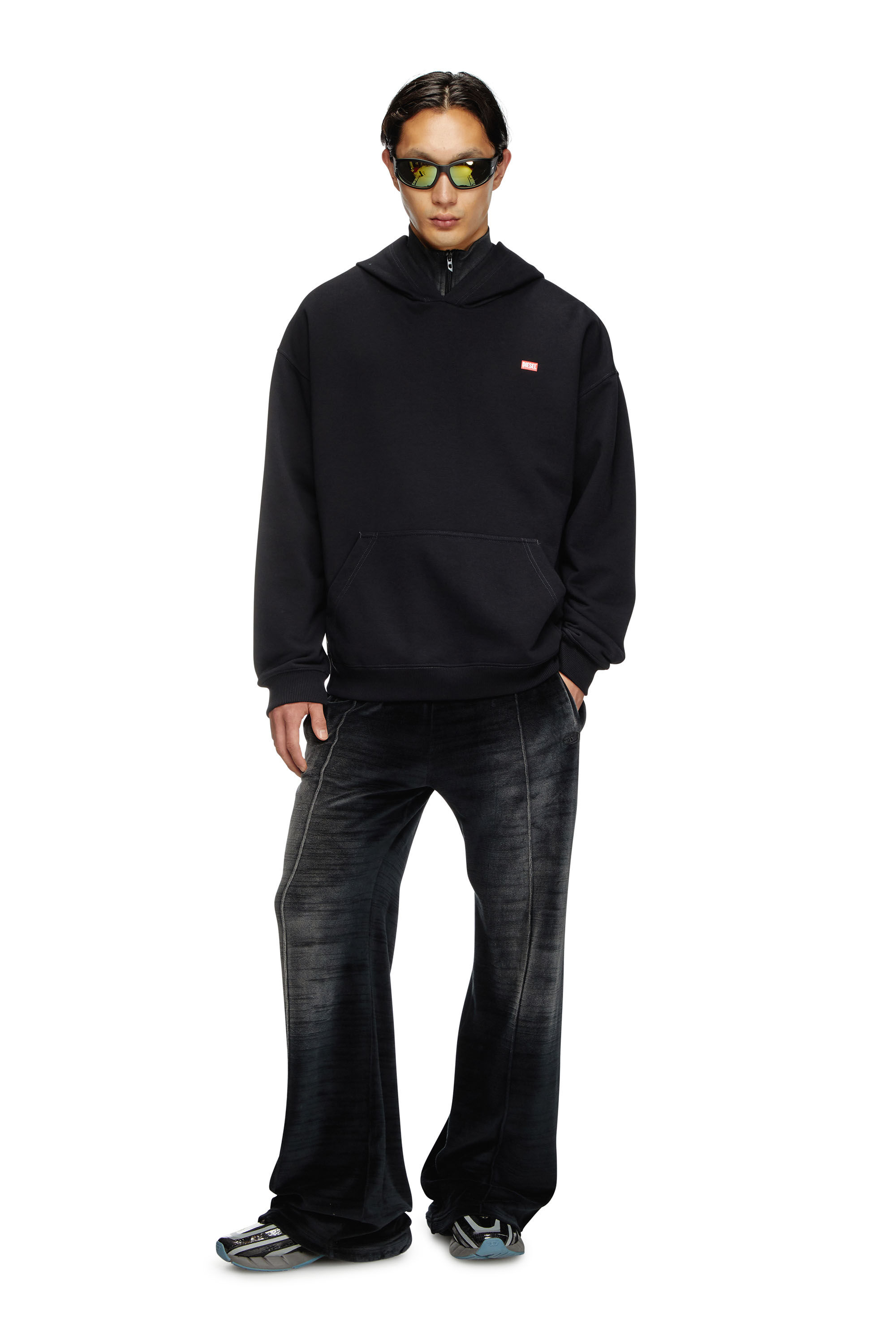 DIESEL★S-Boxt-Hood-R11 ランウェイ セット プリント パーカー Men's Hoodie with runway set print | Black | Diesel
