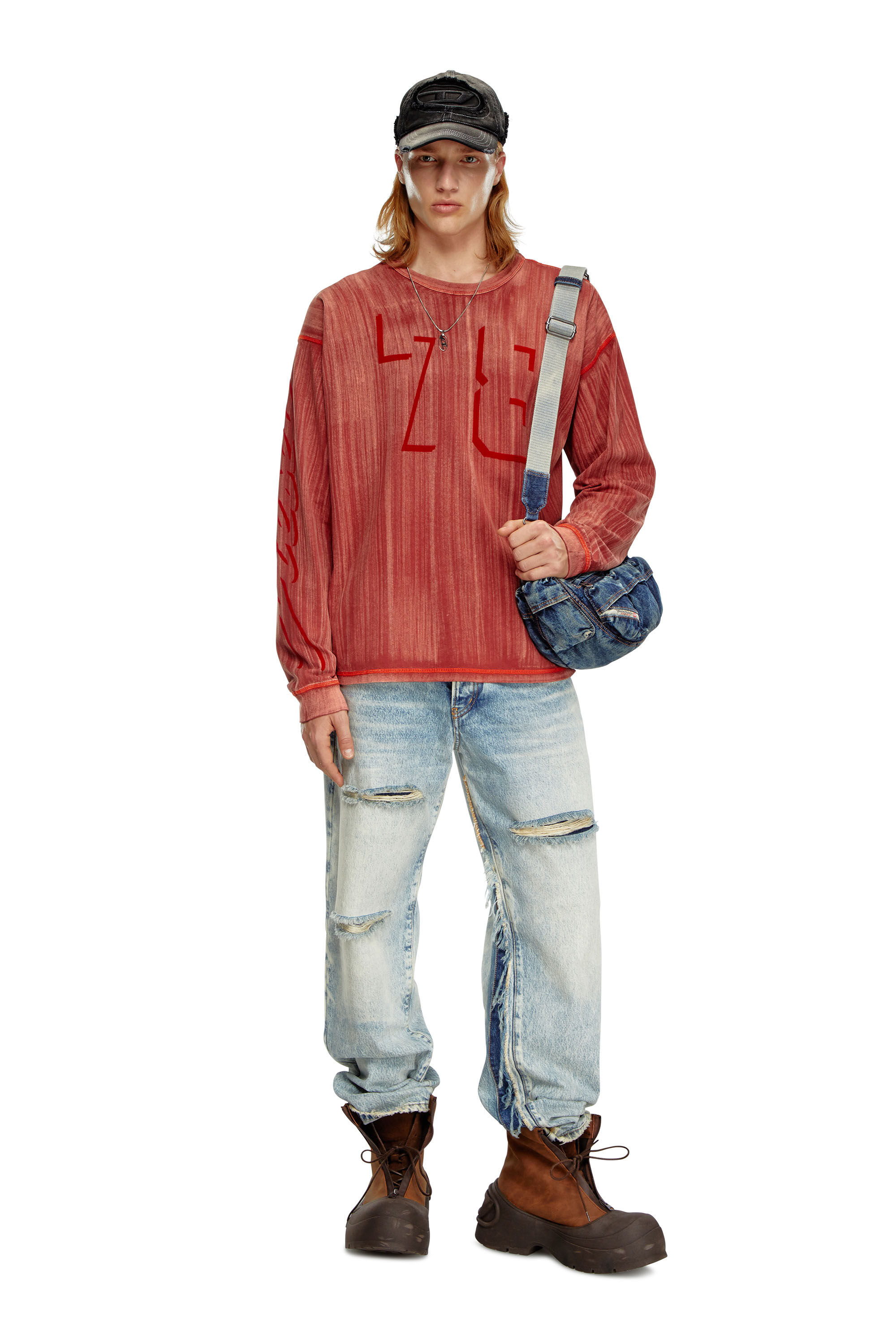 Men's Long-sleeve T-shirt with brushstroke fading | Red | Diesel