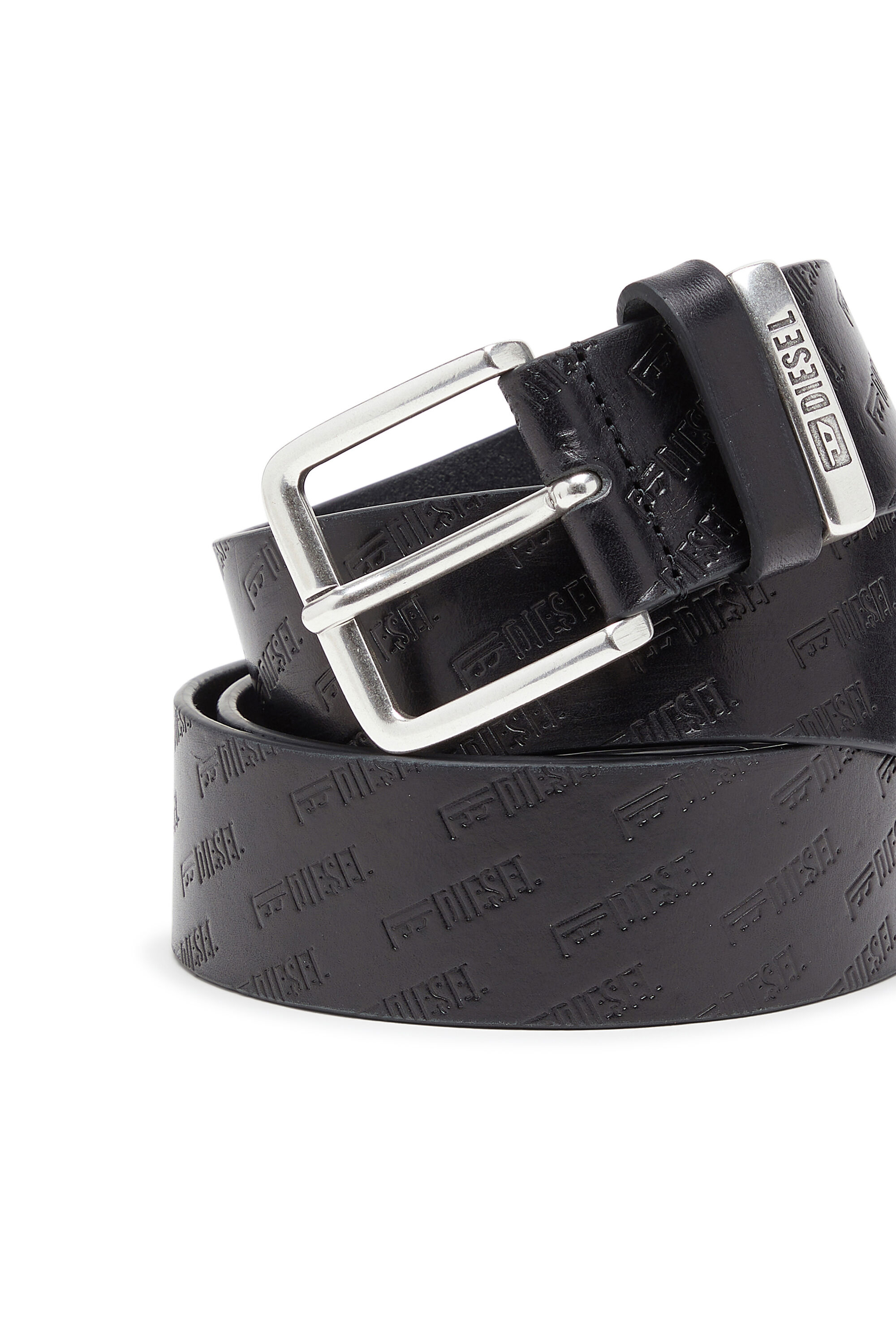 Diesel - B-MONOGRAM DSL, Man's 4 cm leather belt with all-over embossed Diesel logo in Black - 3