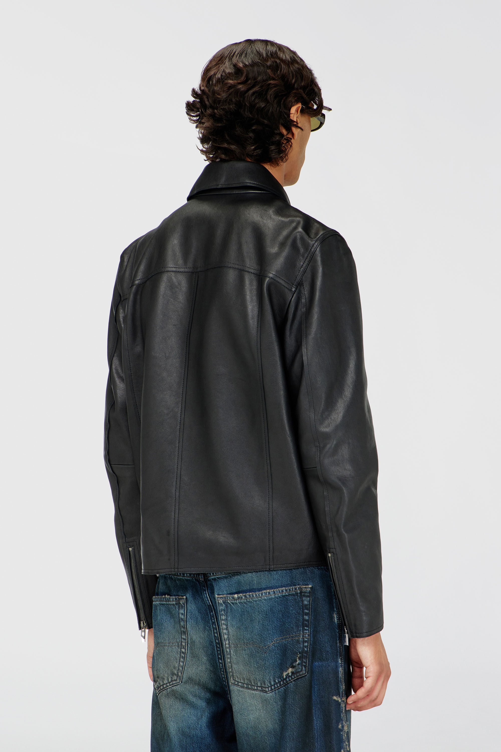 Men's Leather jacket with embossed Oval D | Black | Diesel GB